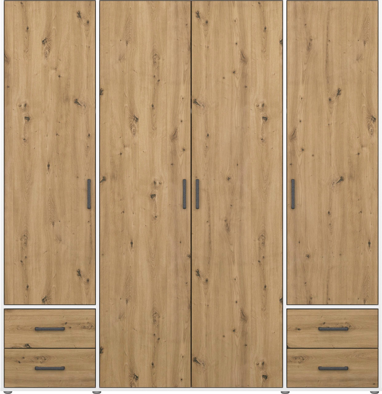 rauch Drehtürenschrank »Kleiderschrank Schrank Garderobe Wäscheschrank VOYAGER«, (in 3 verschiedenen Ausstattungen BASIC/CLASSIC/PREMIUM), moderne Griffe in Graumetallic mit Außenschubkästen MADE IN GERMANY