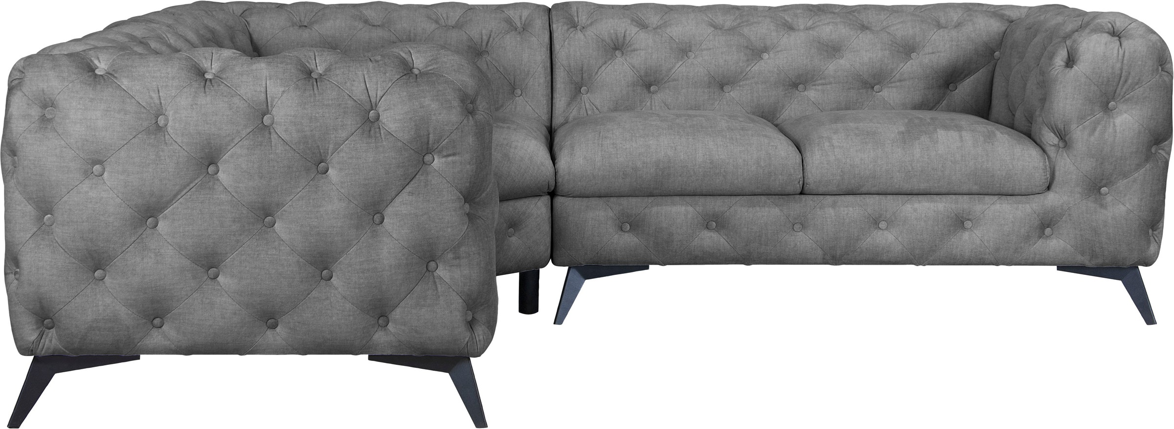 Leonique Chesterfield-Sofa »Ecksofa GLYNIS L-Form mit Wellenunterfederung, Maße B/T/H 264/264/75cm«, aufwändige Knopfheftung, moderne Chesterfield Optik, Fußfarbe wählbar