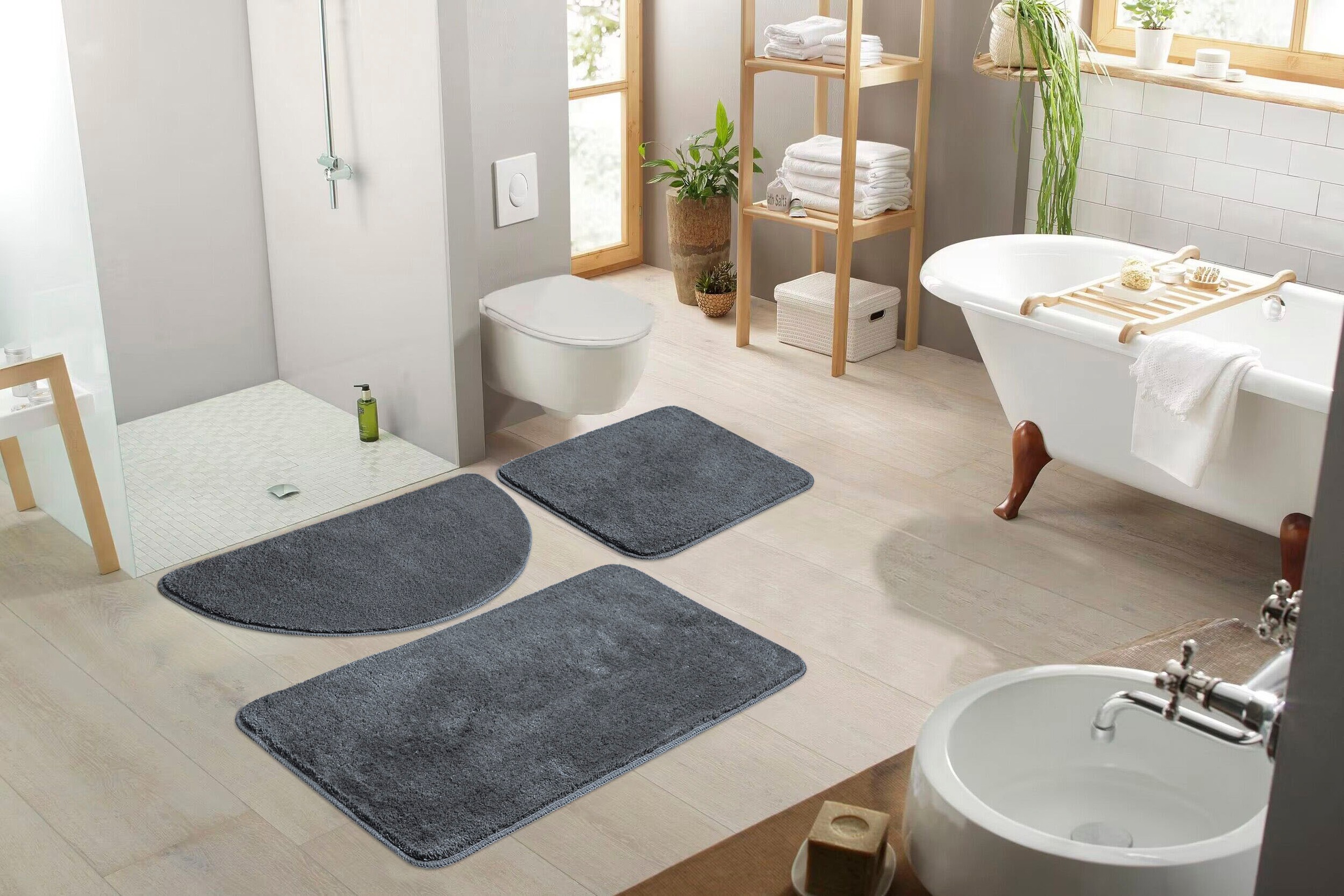 my home Badematte »Merida Kurzflor, Badteppich, Badvorleger, Badezimmer Teppich«, rutschhemmend beschichtet, fußbodenheizungsgeeignet-schnell trocknend-strapazierfähig, Badematten, Uni Farben, als halbrund und rechteckig erhältlich