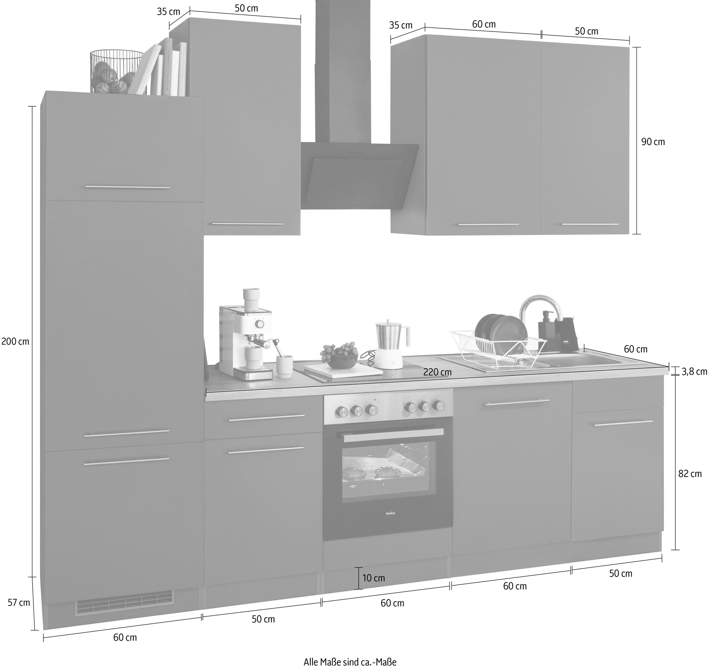 wiho Küchen Küchenzeile »Unna«, mit E-Geräten, Breite 280 cm