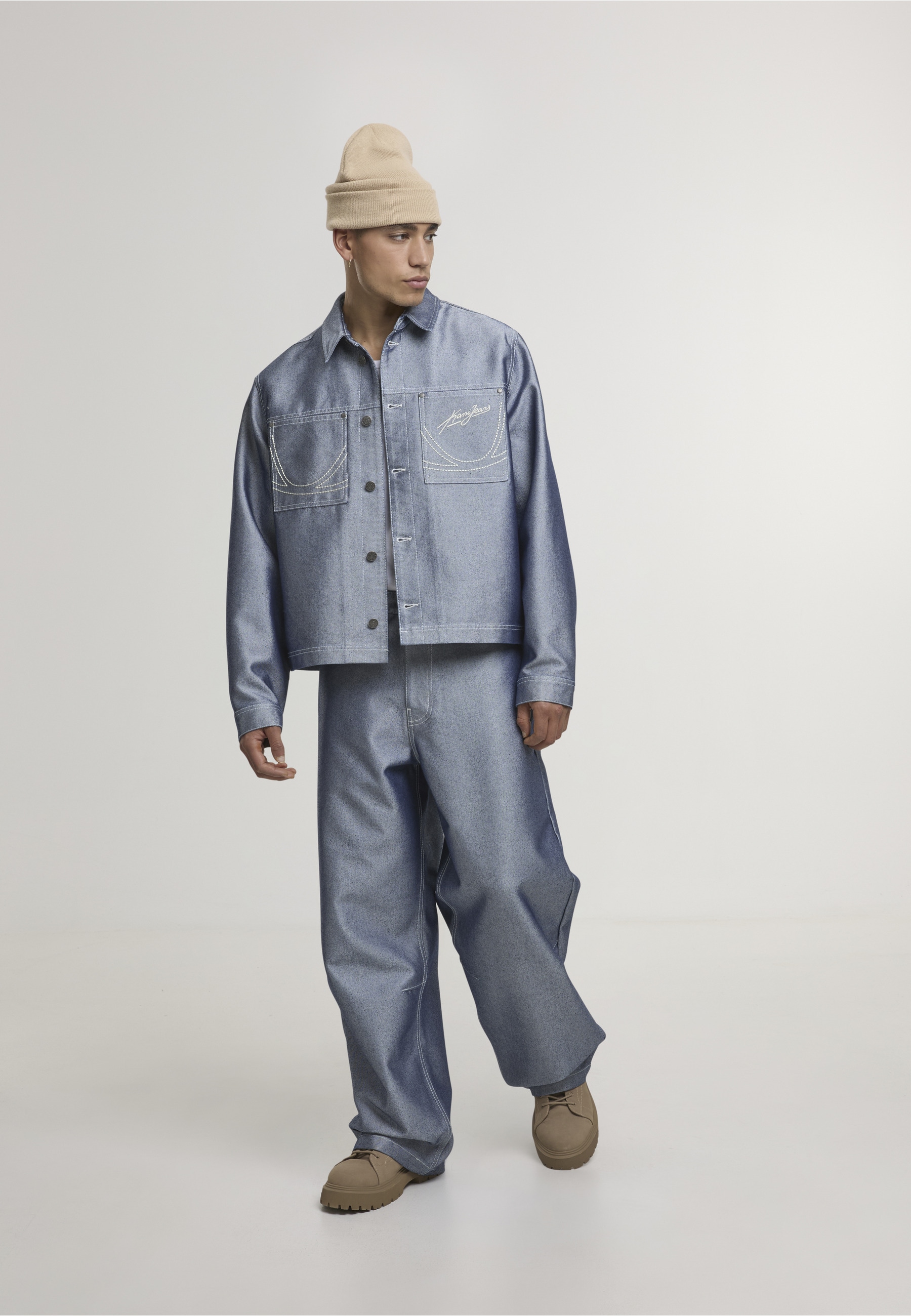Karl Kani Jeansjacke »Karl Kani Kani Jeans Cropped Silver Denim Jacket« 1 Stk. tlg. ohne Kapuze