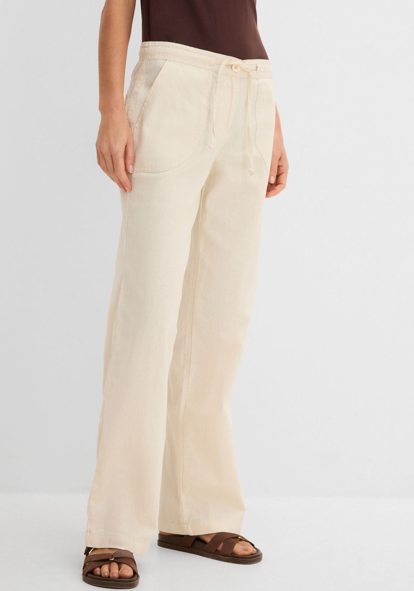 bonprix Leinenhose Loose Fit, mit Kordelzugbund, mit Eingrifftaschen, mit Gesäßtaschen