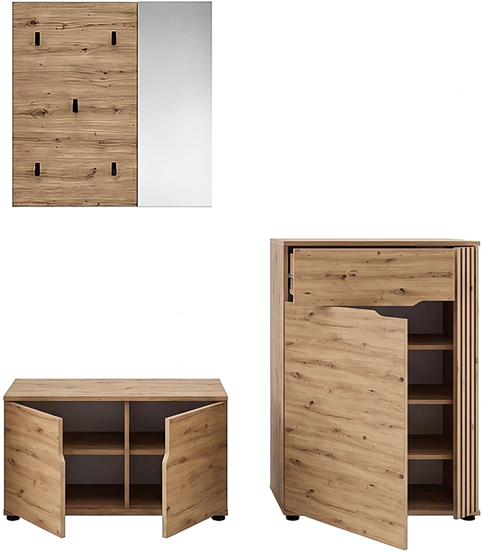OTTO home Garderoben-Set »FJELL, 3-teilig, Breite 175cm, Front mit hochwertiger Längsfräsung«
