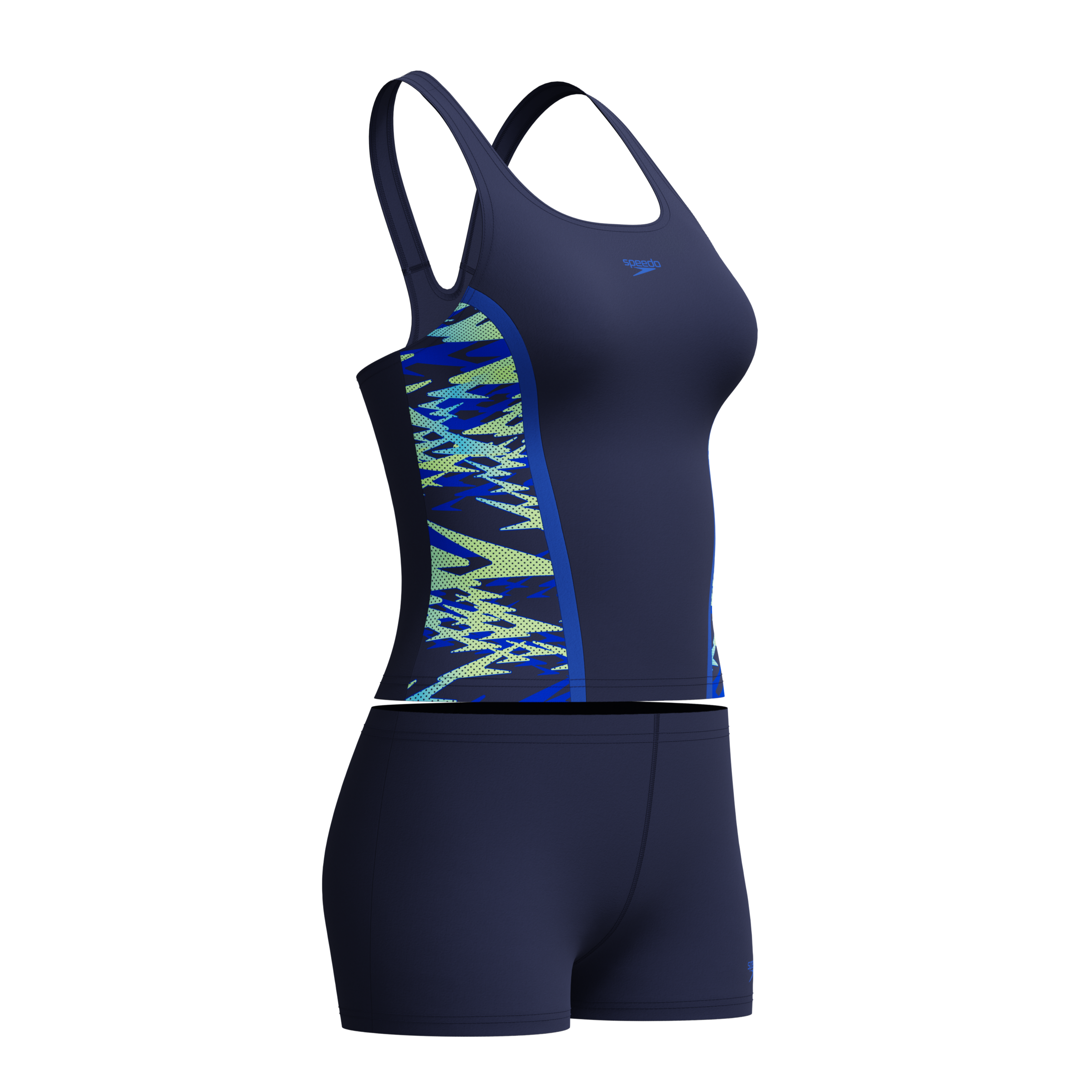 Tankini SPEEDO "HYPERBOOM SPLICE TANKINI SET BLK/GRN", Damen, Gr. 40, N-Gr, nvy, ltgrn, Obermaterial: 100% Polyester, Bikini-Sets Tankini 3