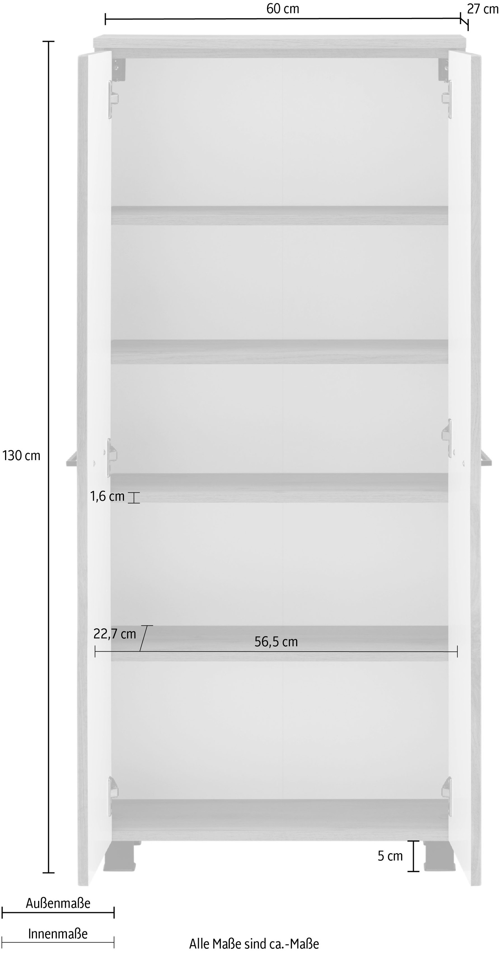 HELD MÖBEL Midischrank »Trento, verschiedene Ausführungen und Farben«, Badmöbel, Badschrank, 60 cm breit, 2 Türen, viel Stauraum