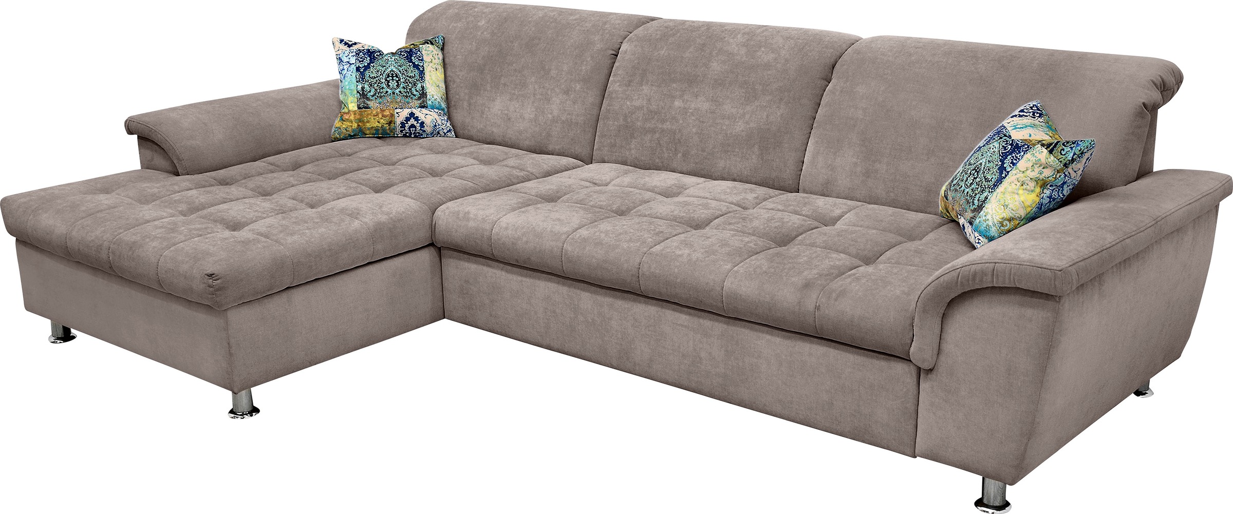 DOMO collection Ecksofa "FRANZI 278x170x81 cm, Steppung im Sitzbereich, L-Form" wahlweise mit Bettfunktion, Bettkasten und Kopfteilverstellung