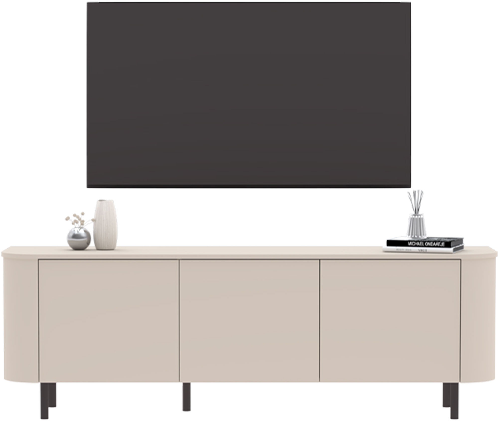 INOSIGN Lowboard »Lido, 181 cm breit, 3 Türen, TV-Schrank, TV-Kommode, Medienboard« Formgebogenes MDF, Stirnseiten mit Rundung, Push-to-open, Metallfüße