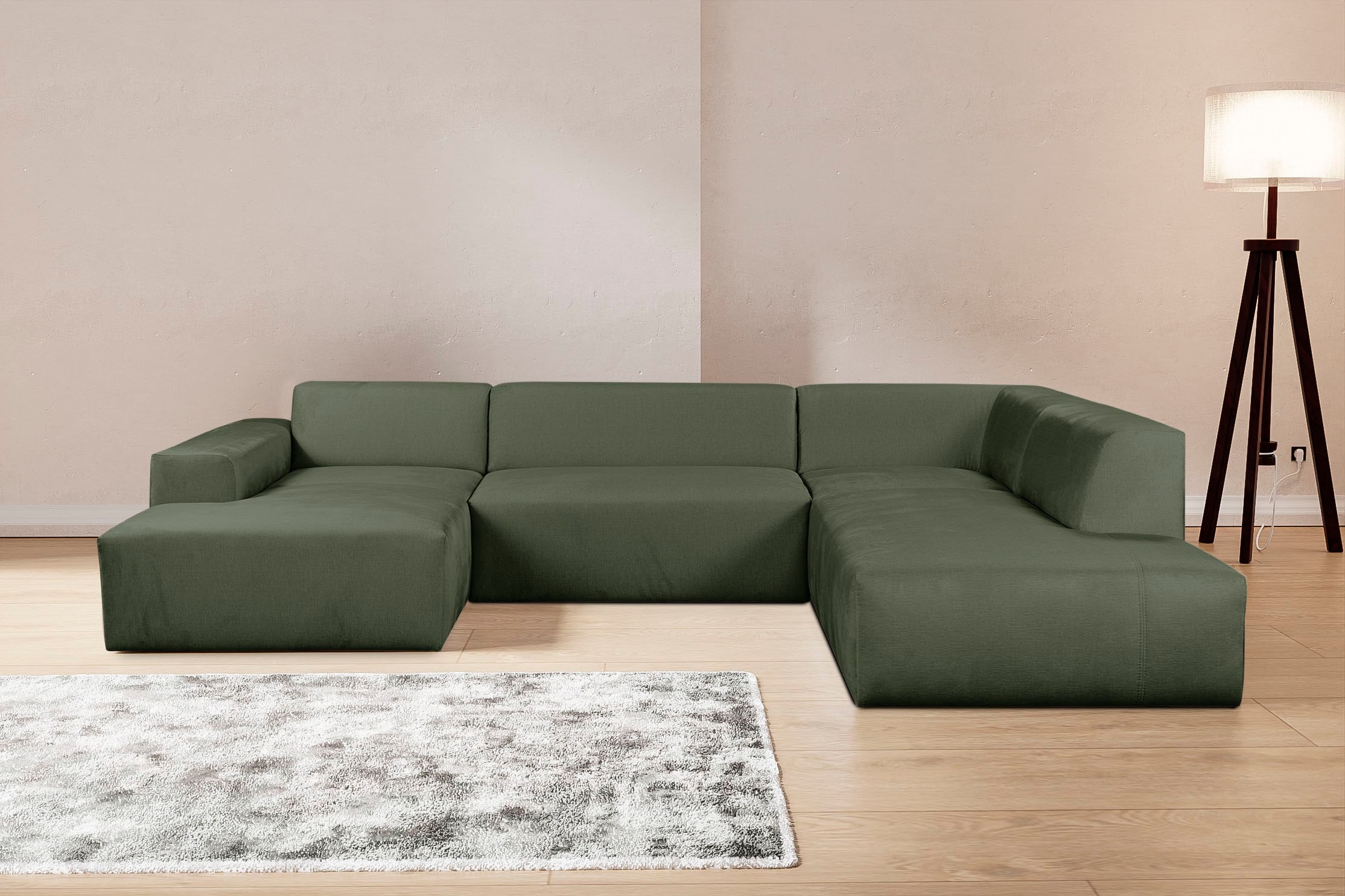 WERK2 Wohnlandschaft "Zeus-U 330 cm breit, viel Platz, modern und zeitlos" Curvy Trend mit urbaner Optik auch in weichem Cord, U-Form