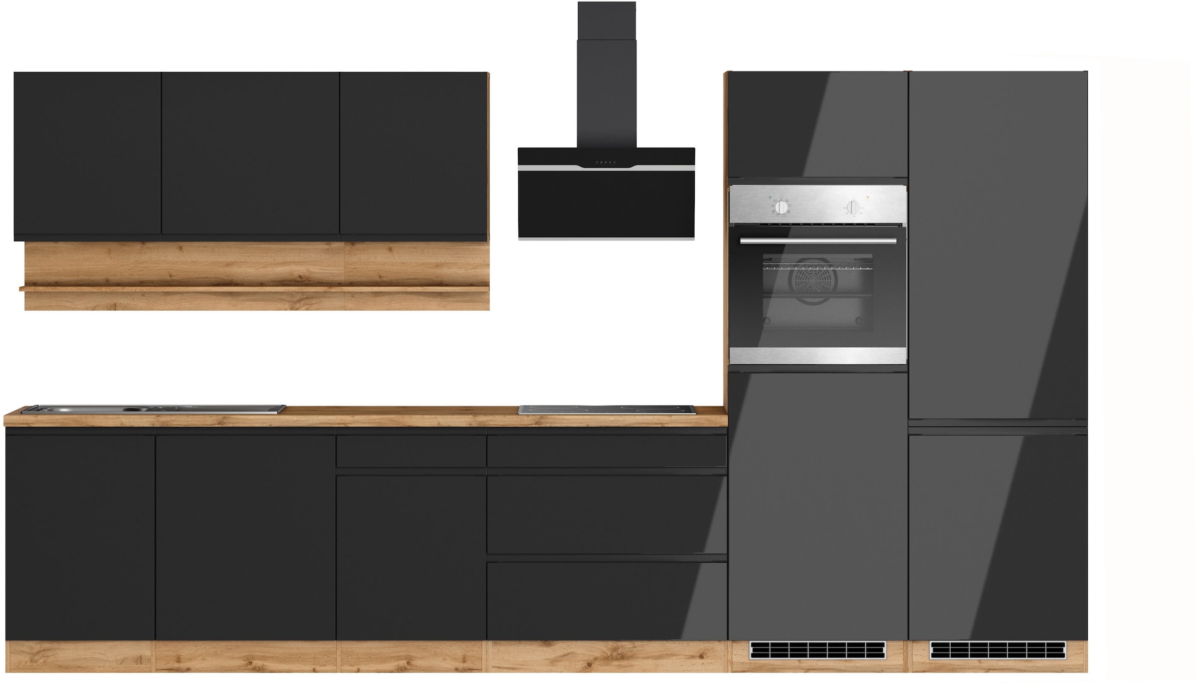 KOCHSTATION Küchenzeile "KS-Virginia,neu in verbesserter Ausführung" Arbeitsplatte 38 mm stark, Stauraum, Softclose, Breite 360 cm, Softclose, wahlweise mit E-Geräten und Induktion