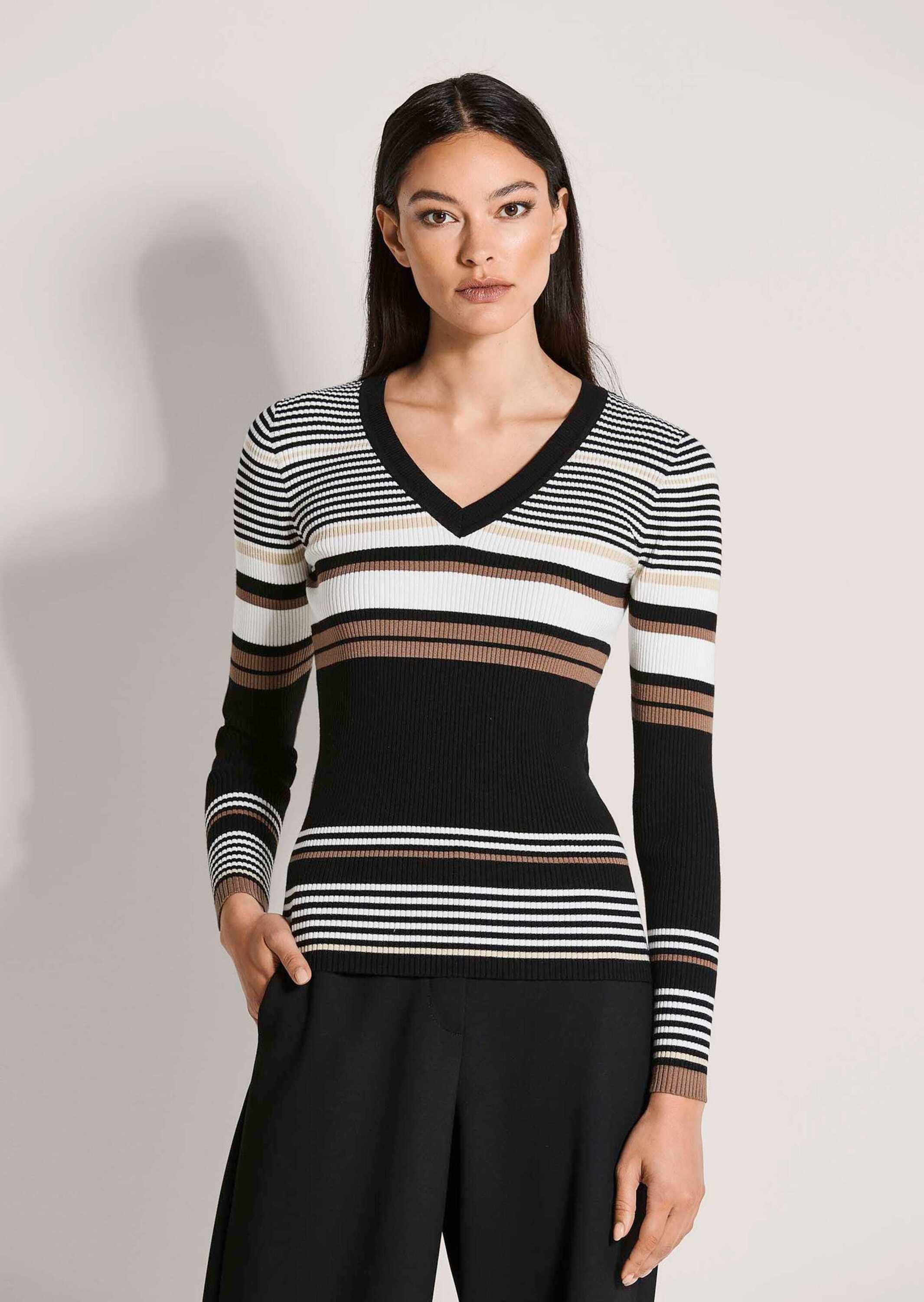 MADELEINE Longpullover »Feinstrickpullover Viskosepullover mit Streifen-Muster« Feine Rippstruktur