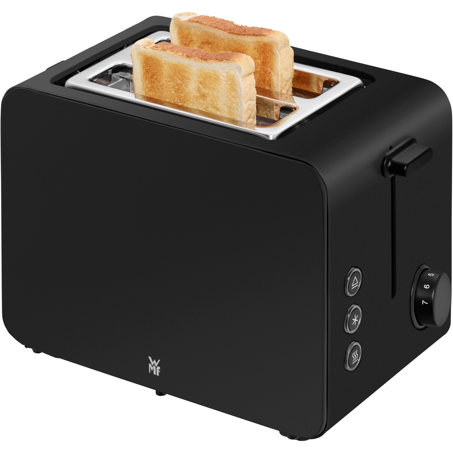 WMF Toaster »Stelio Edition Deep Black, 2-Scheiben-Toaster mit Brötchenaufsatz«, 2 kurze Schlitze, für 2 Scheiben, 1050 W, 7 Bräunungsstufen, Brotzentrierung, Krümelschublade, Cromargan Gehäuse