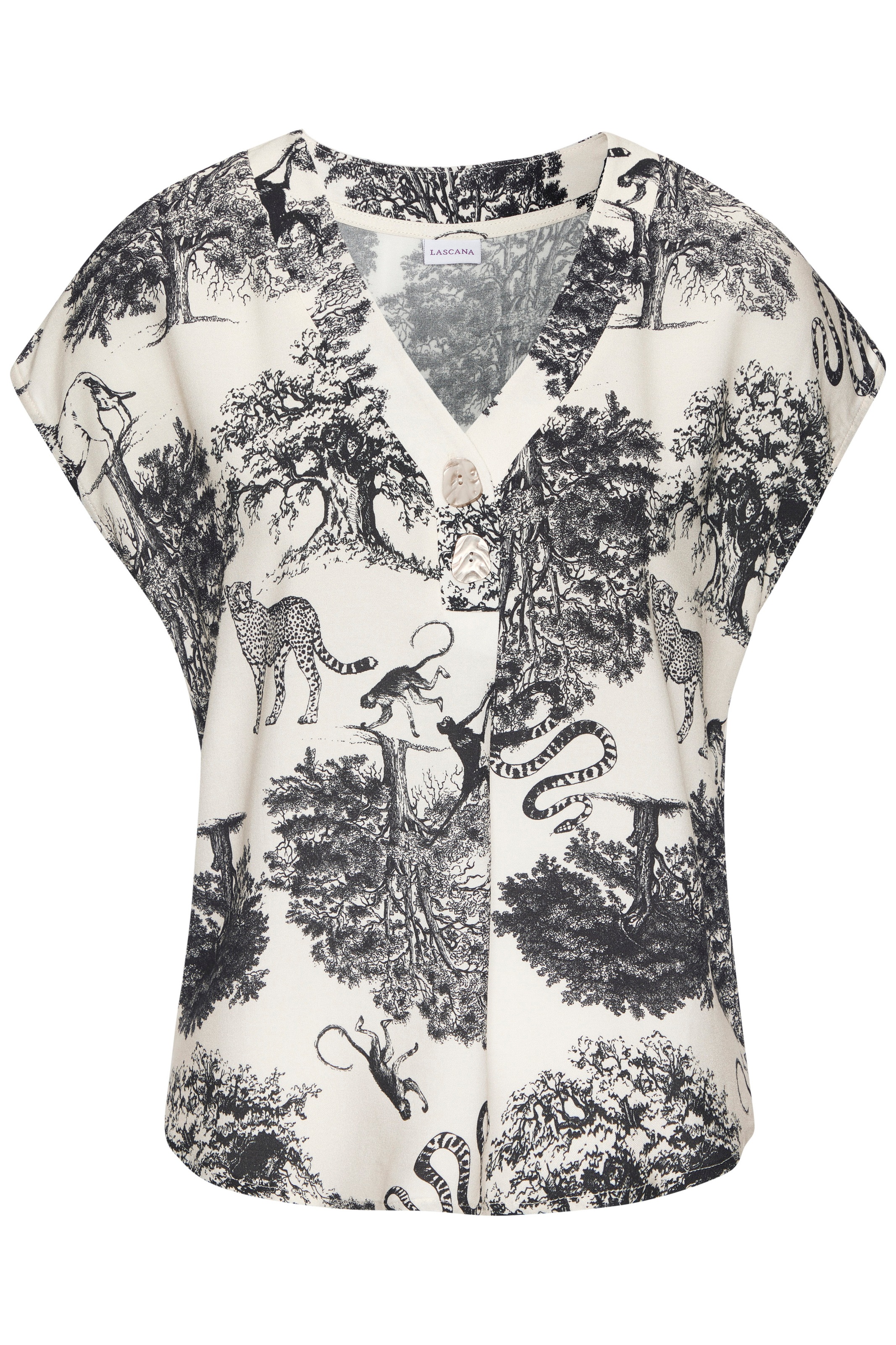 LASCANA Schlupfbluse mit Alloverdruck und Knöpfen, Kurzarmbluse, sommerlich günstig online kaufen