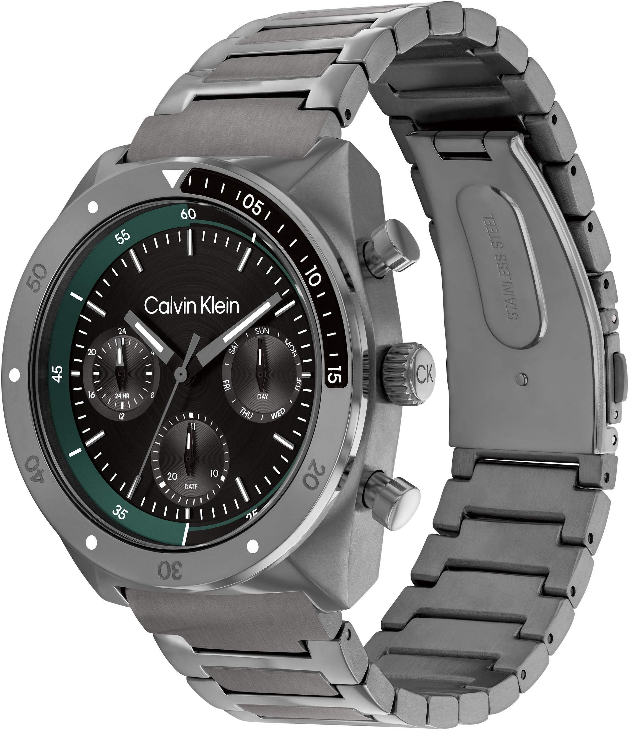 Calvin Klein Multifunktionsuhr »CK FLEX«, Armbanduhr, Quarzuhr, Herrenuhr, Tag, Wochentag, Edelstahlarmband
