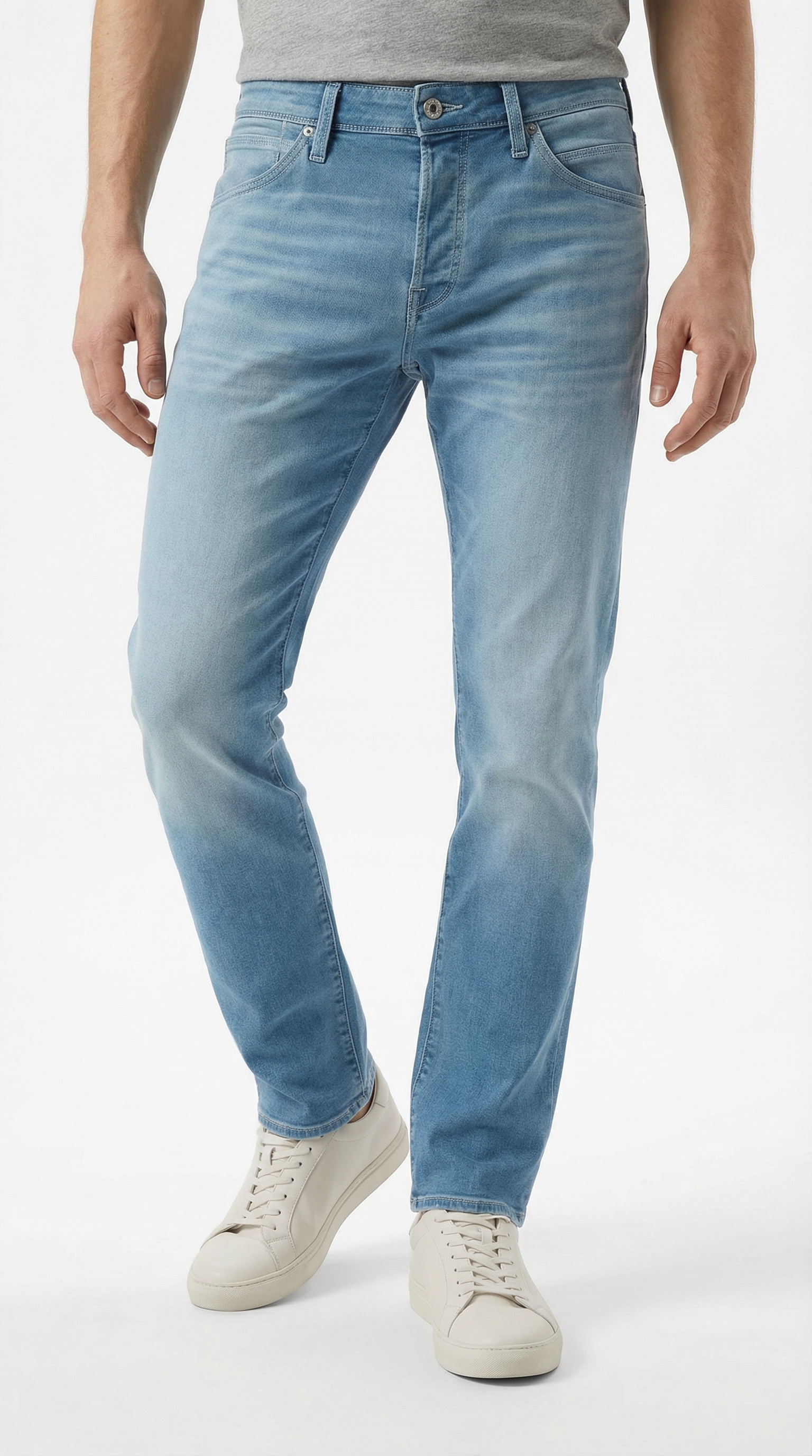Jack & Jones Tapered-fit-Jeans "JJIMIKE mit Stretch, Used-Look und bequemer Passform" mit Abriebeffekten