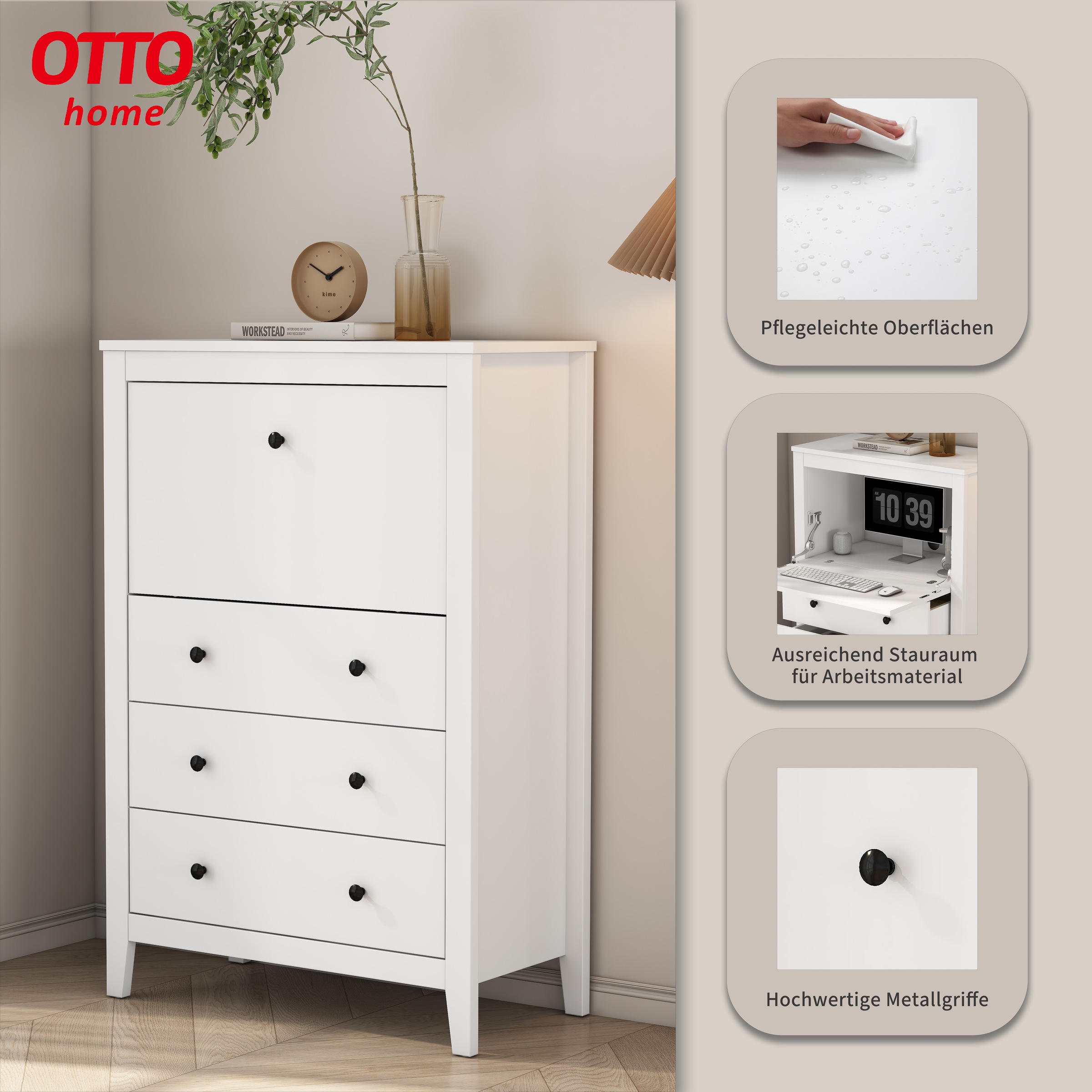 OTTO home Sekretär im Landhausstil,  (B/T/H): 80/39,5/119,6 cm