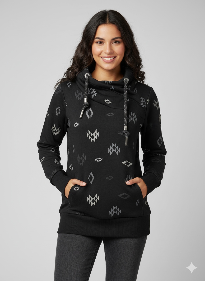 Ragwear Sweatshirt "NESKA AZTEK O", mit hohem Schalkragen, aus Baumwolle und Polyester, lockere Passform