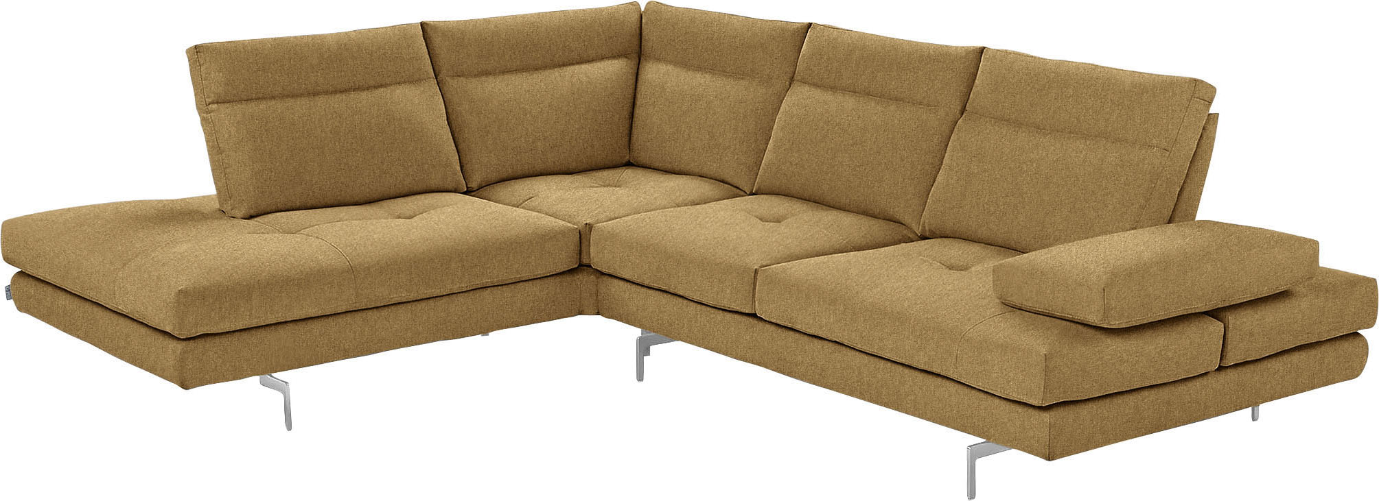 CALIA ITALIA Ecksofa "Toby Wing, B/T: 288/232 cm, Multifunktionssofa, Designsofa, L-Form" Sitztiefenverstellung und Armteilfunktion, Füße chrom glänzend