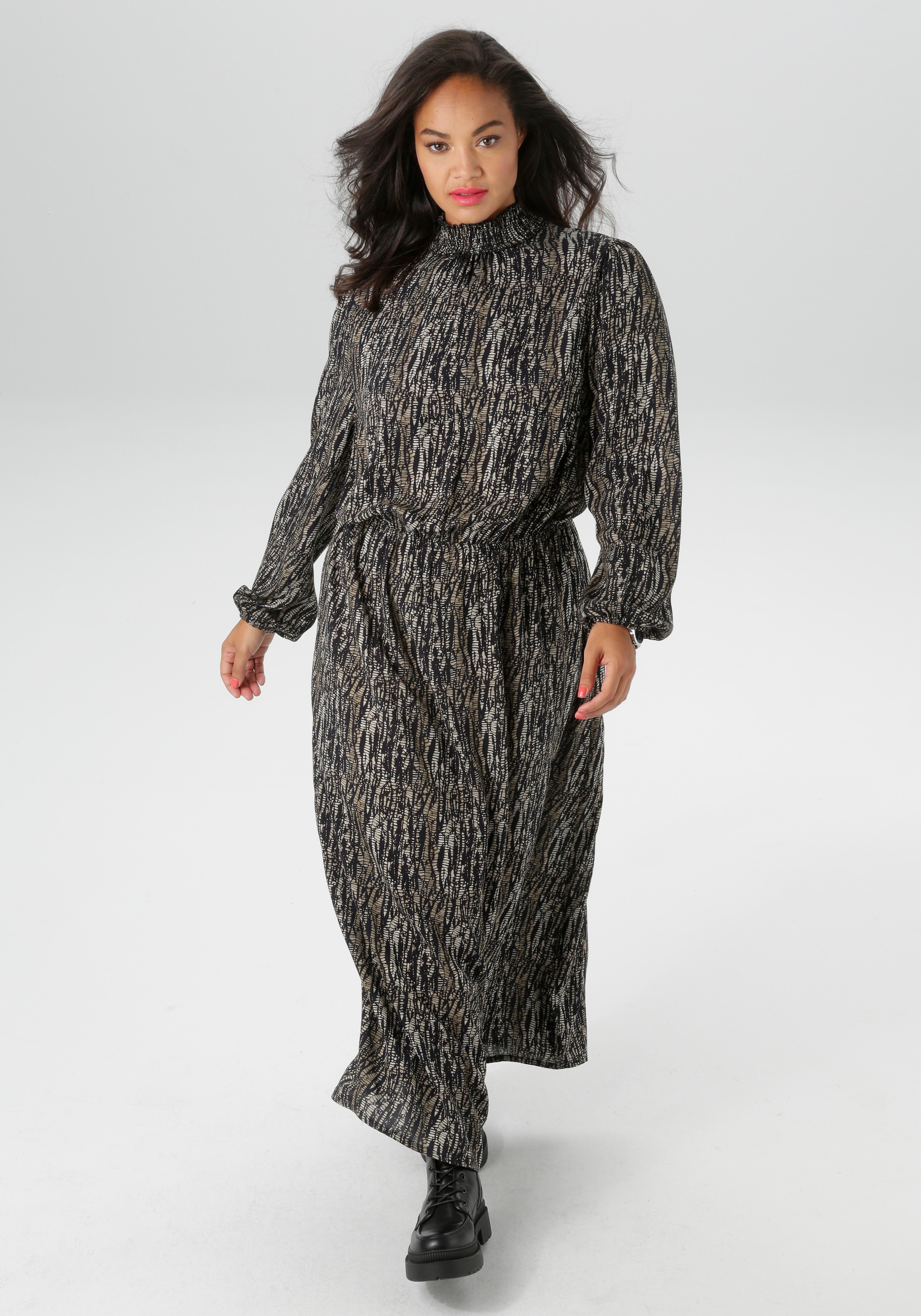 Aniston PLUS Druckkleid, mit gesmoktem Stehtkragen - NEUE KOLLEKTION günstig online kaufen