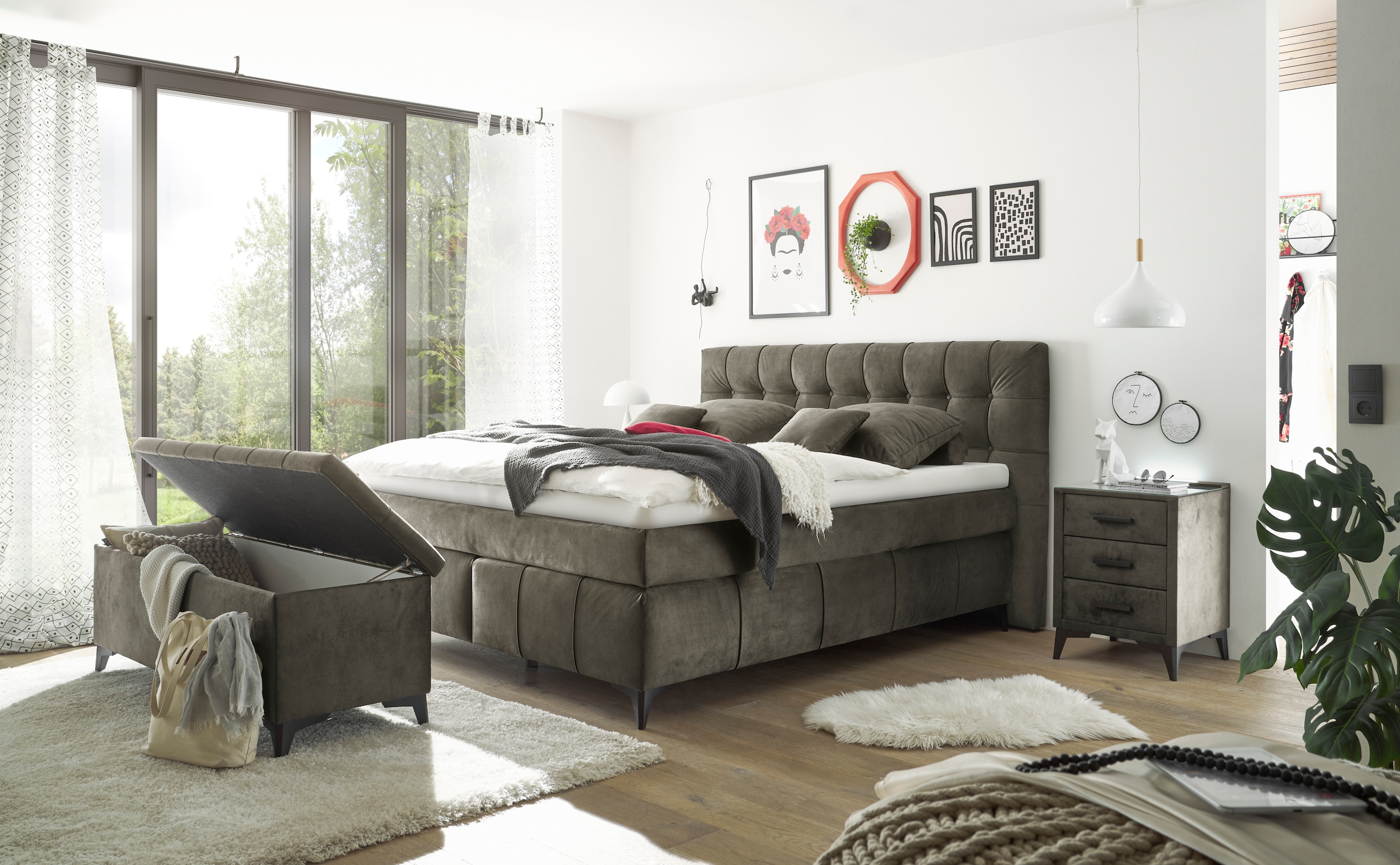 ED EXCITING DESIGN Boxspringbett »Oregon«, inkl. Duo-Matratze - Kokosmatte, Filzabdeckung