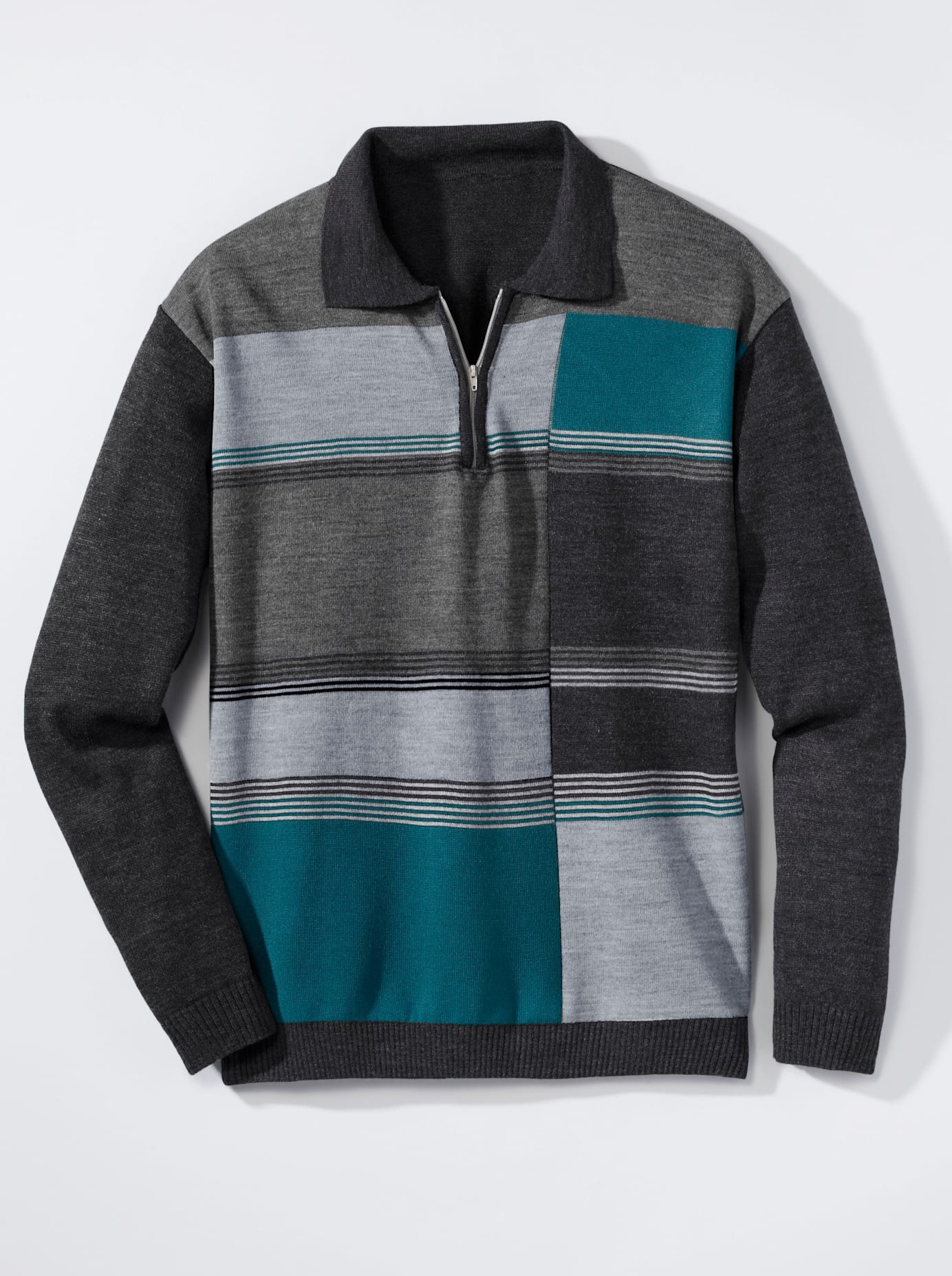 Classic Men's Knit Sweater Anthracite-Petrol Size 58 2