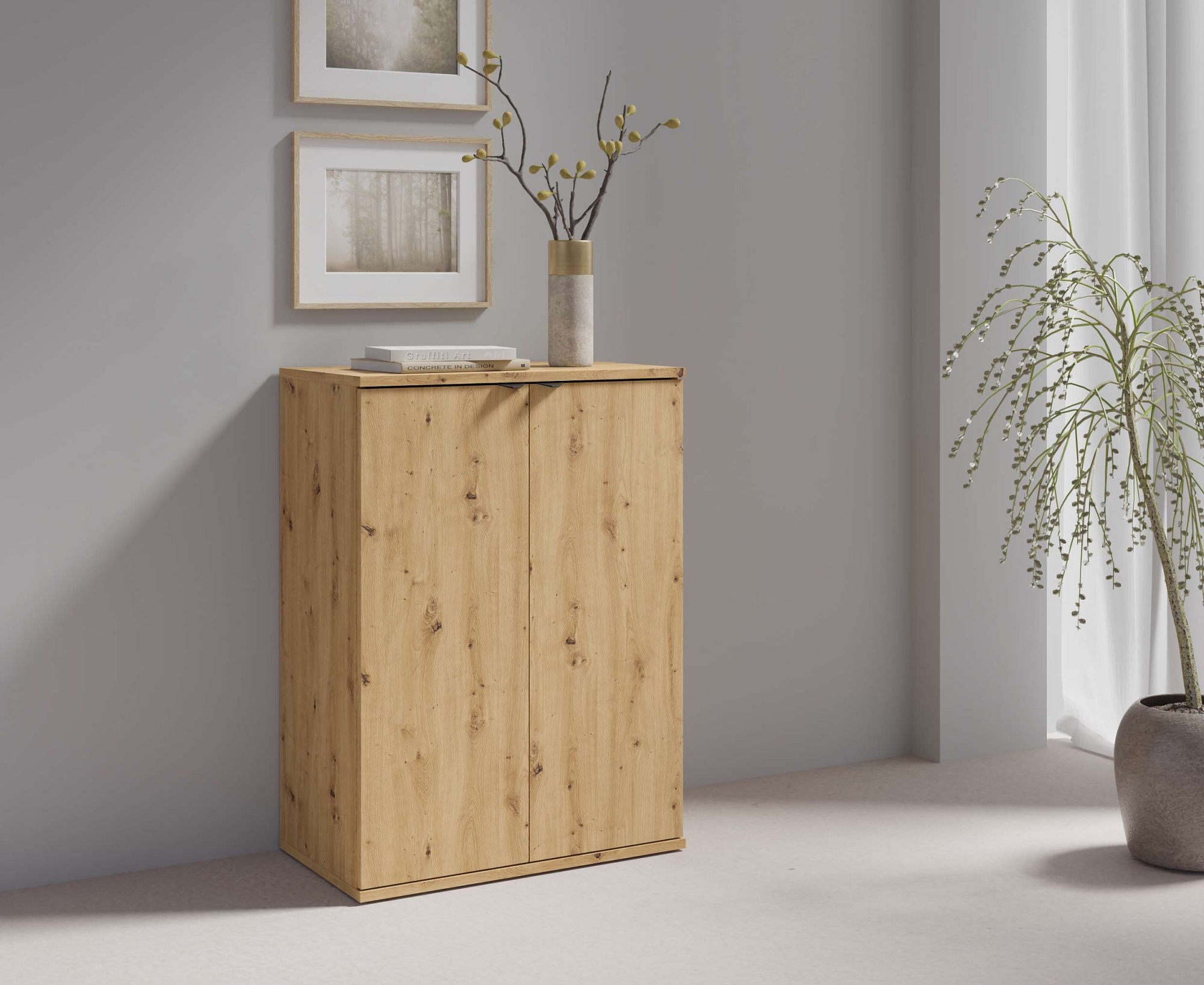 OTTO home Kommode "THALIAANA Sideboard mit 2 Türen, modernes Design, Breite 60 cm" Schrank in 3 Farben erhältlich, schwarze Metallgriffe, viel Stauraum