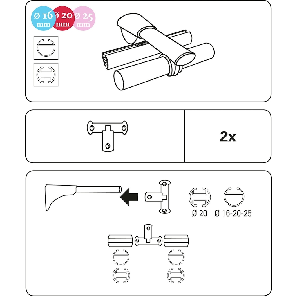 GARDINIA Gardinenstangenhalter »Kreuz Adapter«, (2 St.), Serie Einzelprogramm Memphis Ø 16 mm