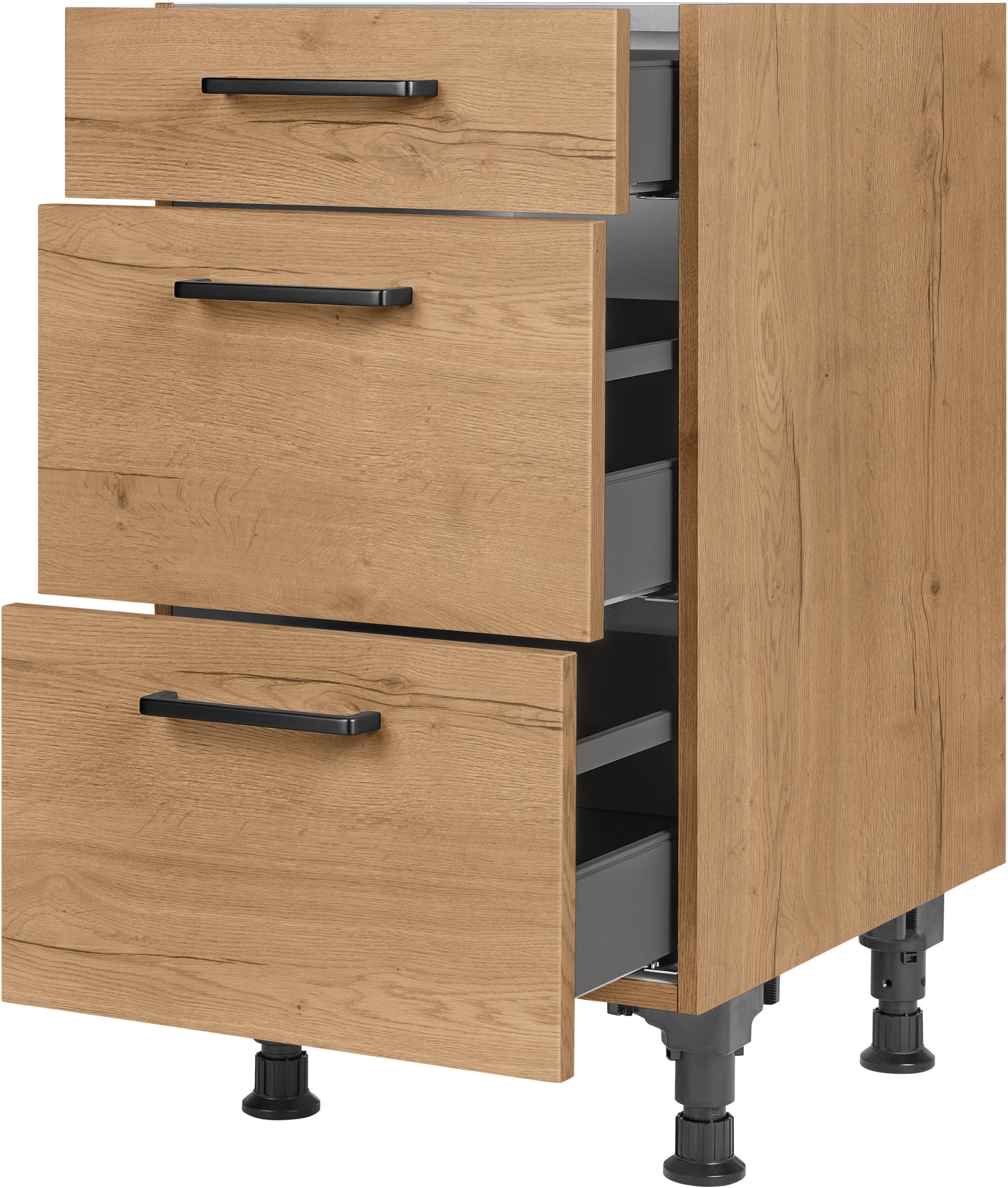 nobilia® Unterschrank »"Structura", vormontiert, mit höhenverstellbaren Sockelfüßen, in den«, Breiten 30, 45, 60 und 90 cm, mit Schubkasten und Auszügen