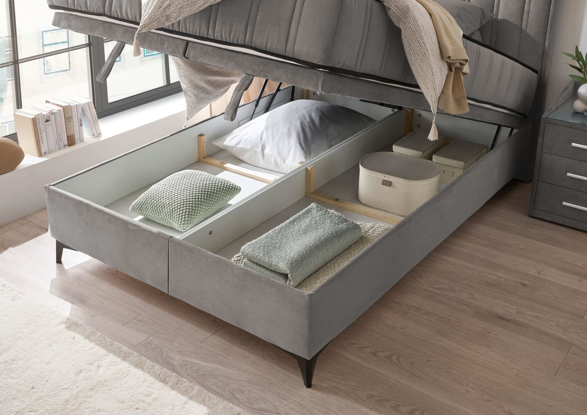 ED EXCITING DESIGN Boxbett »Monroe inkl. Bettkasten, erhältlich in den Breiten 120cm & 140cm«, Duo-Matratze - feste Seite mit Kokosmatte