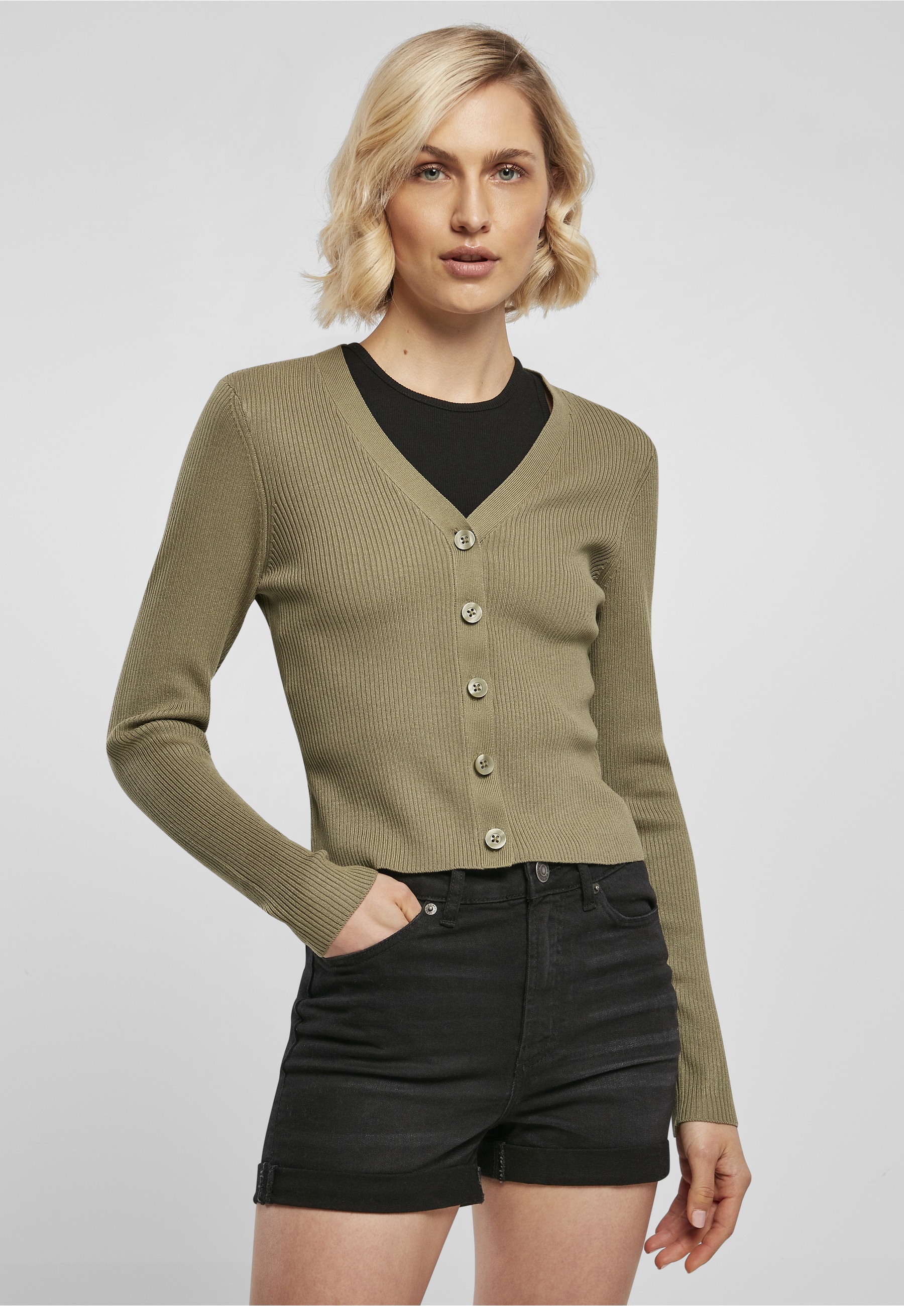 URBAN CLASSICS Cardigan »Urban Classics Damen Ladies Short Rib Knit Cardigan« 1 Stk.