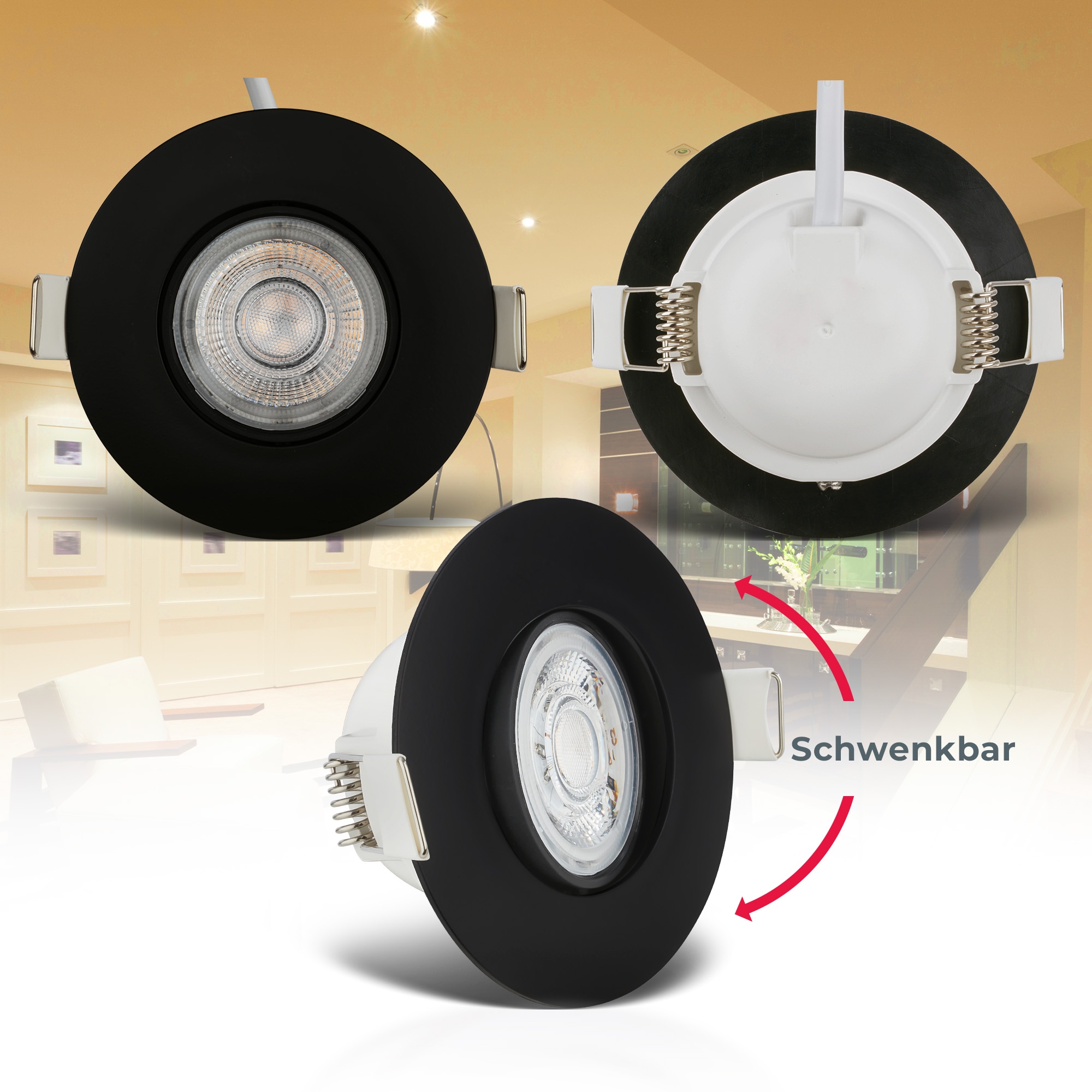 B.K.Licht LED Einbauleuchten-Set, 6-teilig, Schutzart IP65, Strahler schwenkbar