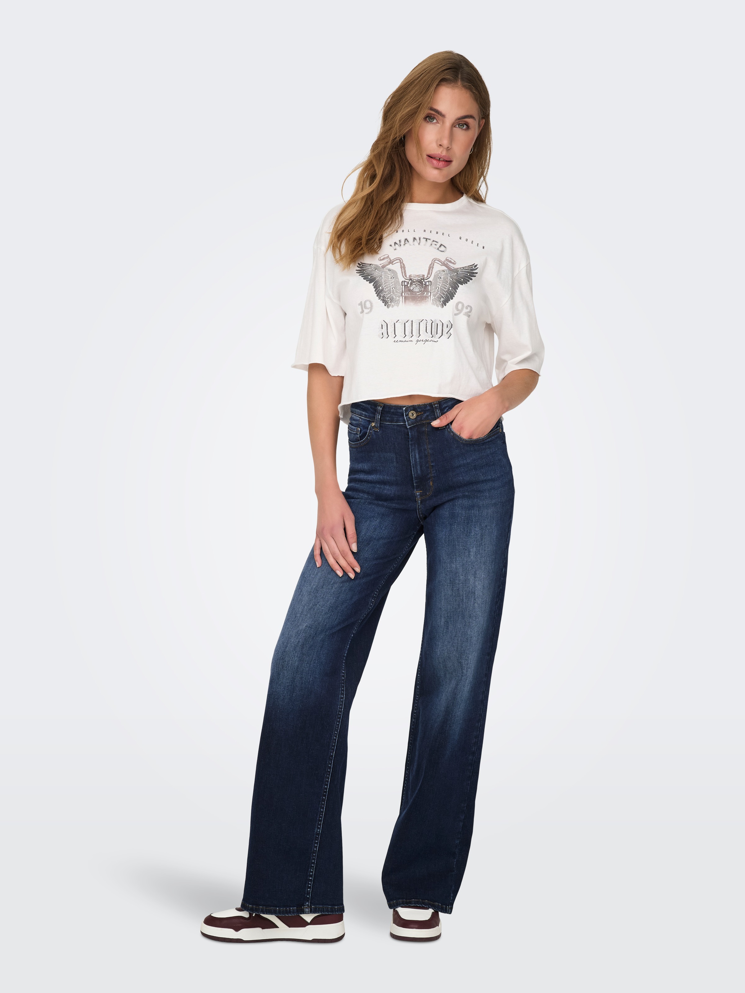 5-Pocket-Jeans ONLY "ONLMADISON – Weite Jeans mit hoher Taille und 5-Pocket-Design", Damen, Gr. XS (34), Länge 32, blau (dunkelblau denim), Denim/Jeans, Obermaterial: 92% Baumwolle, 6% Elastomultiester, 2% Elasthan, unifarben, Jeans 5-Pocket-Jeans, weit,  7