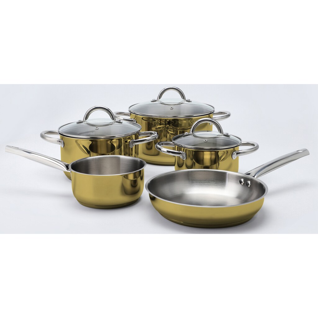 ECHTWERK Topf-Set »Gold-Edition«, Edelstahl 18/8, (Set, 8 tlg., je 1 Kochtopf 16/20/24 cm, Kasserolle 16 cm, Bratpfanne 24 cm)