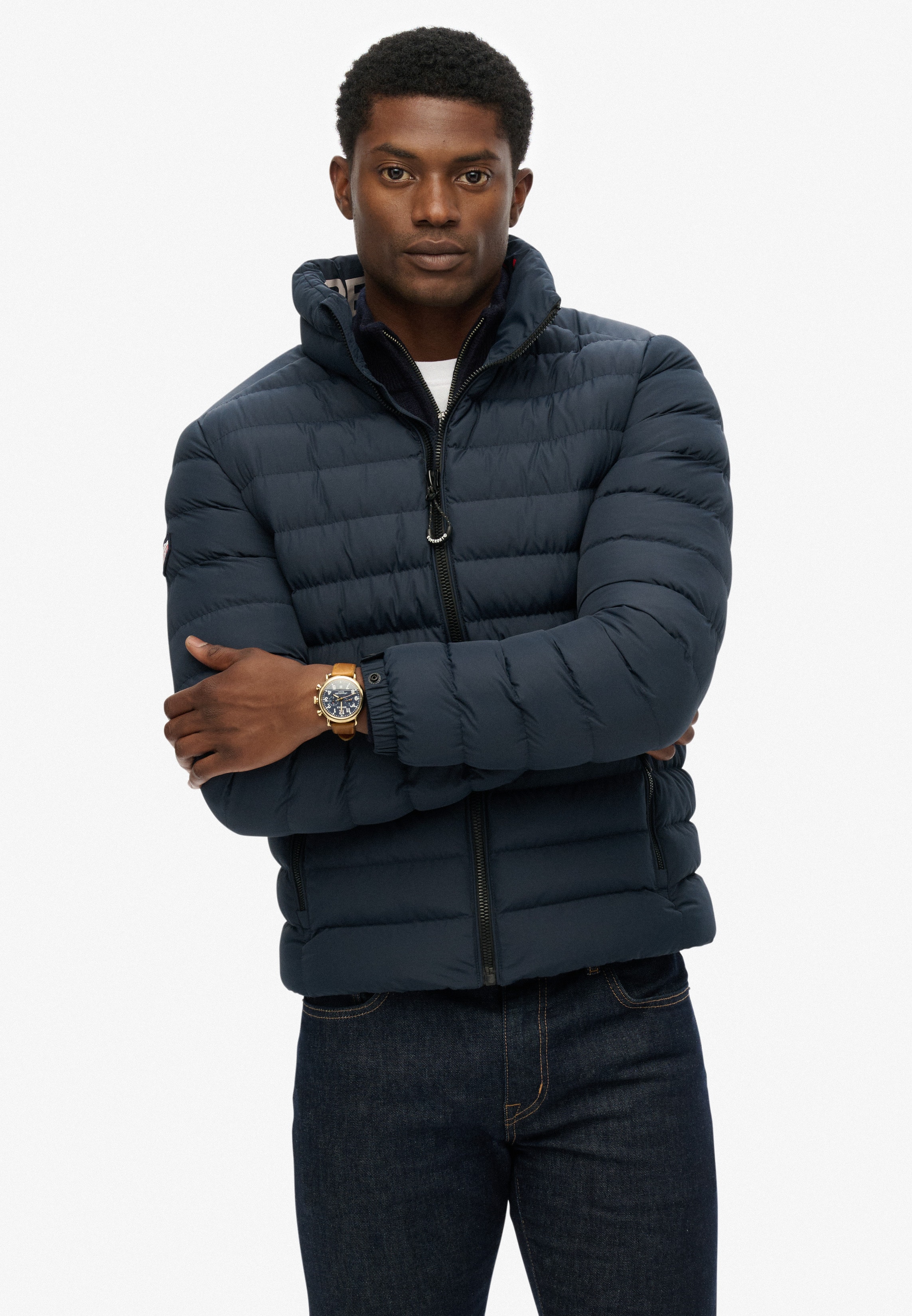 Superdry Steppjacke "FUJI PRINT PADDED JACKET" ohne Kapuze Slim Fit, mit Reißverschluss, in unifarbener Optik