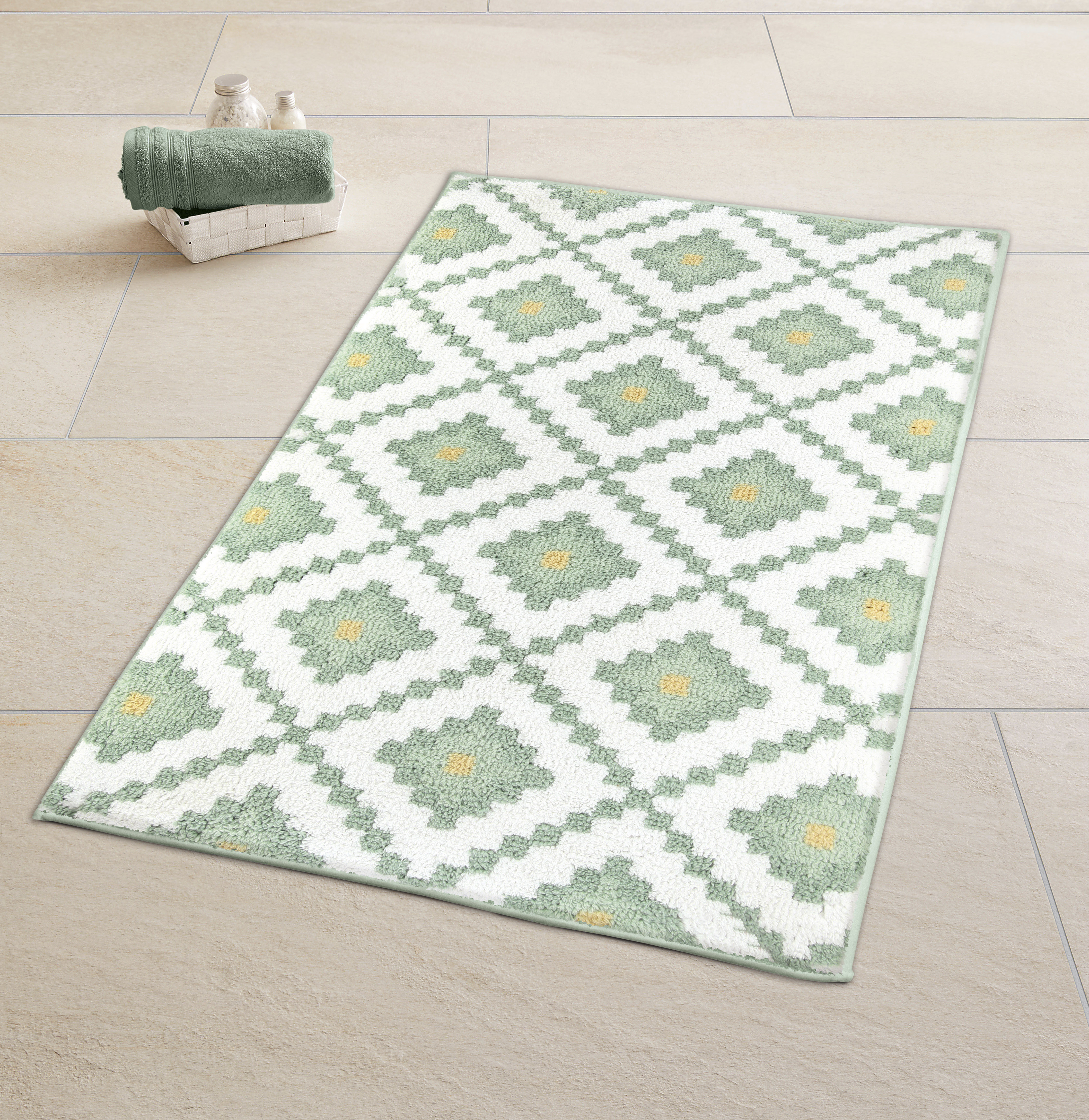 Kleine Wolke Badematte ""Alhambra", Badvorleger, Badezimmer Teppich" Höhe 15 mm rutschhemmend beschichtet fußbodenheizungsgeeignet modernes Rauten Muster, quadratisch & rechteckig erhältlich