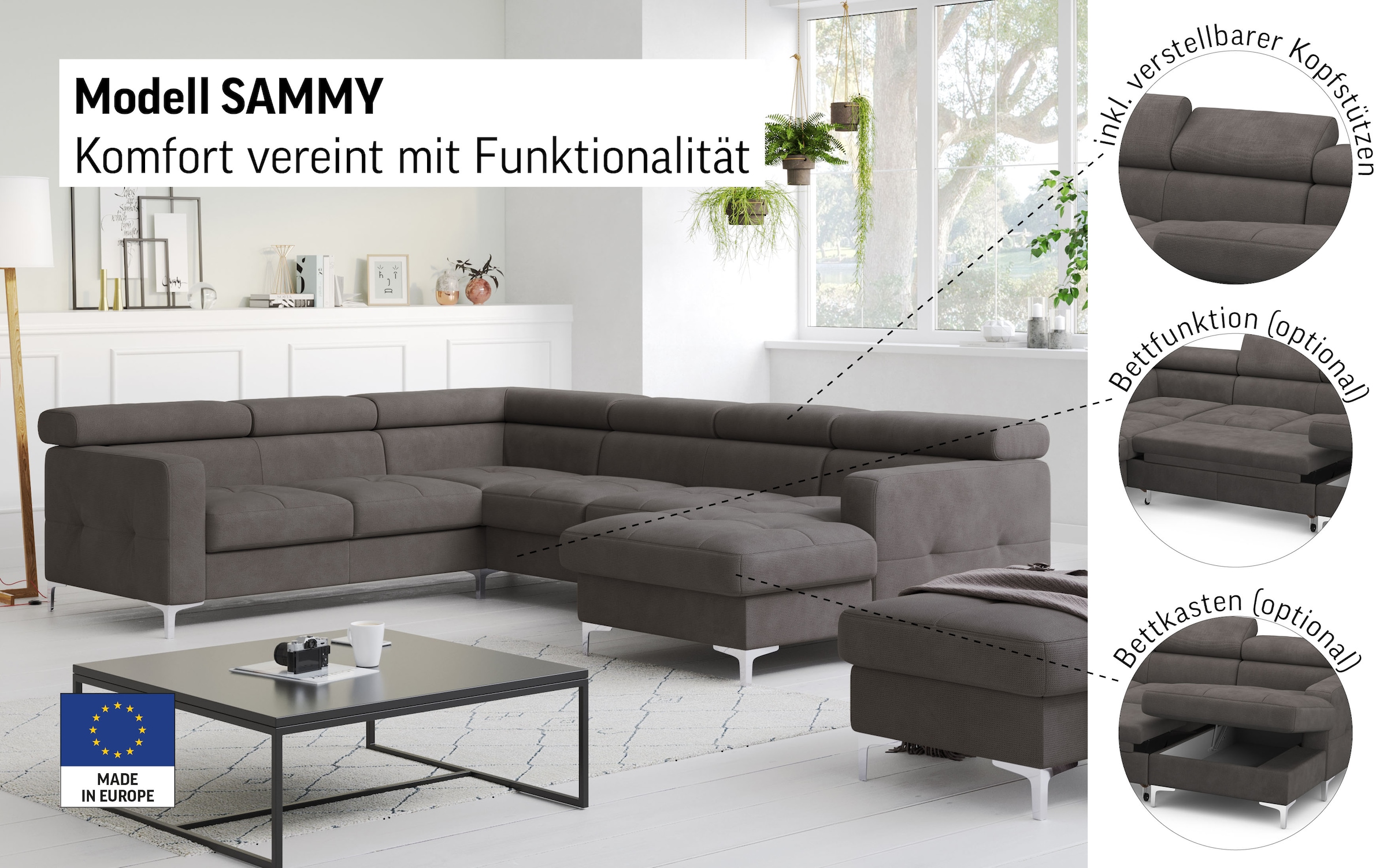 Thumbnail - COTTA Wohnlandschaft "Sammy U-Form", mit Kopfteilverstellung, wahlweise mit Bettfunktion & Bettkasten