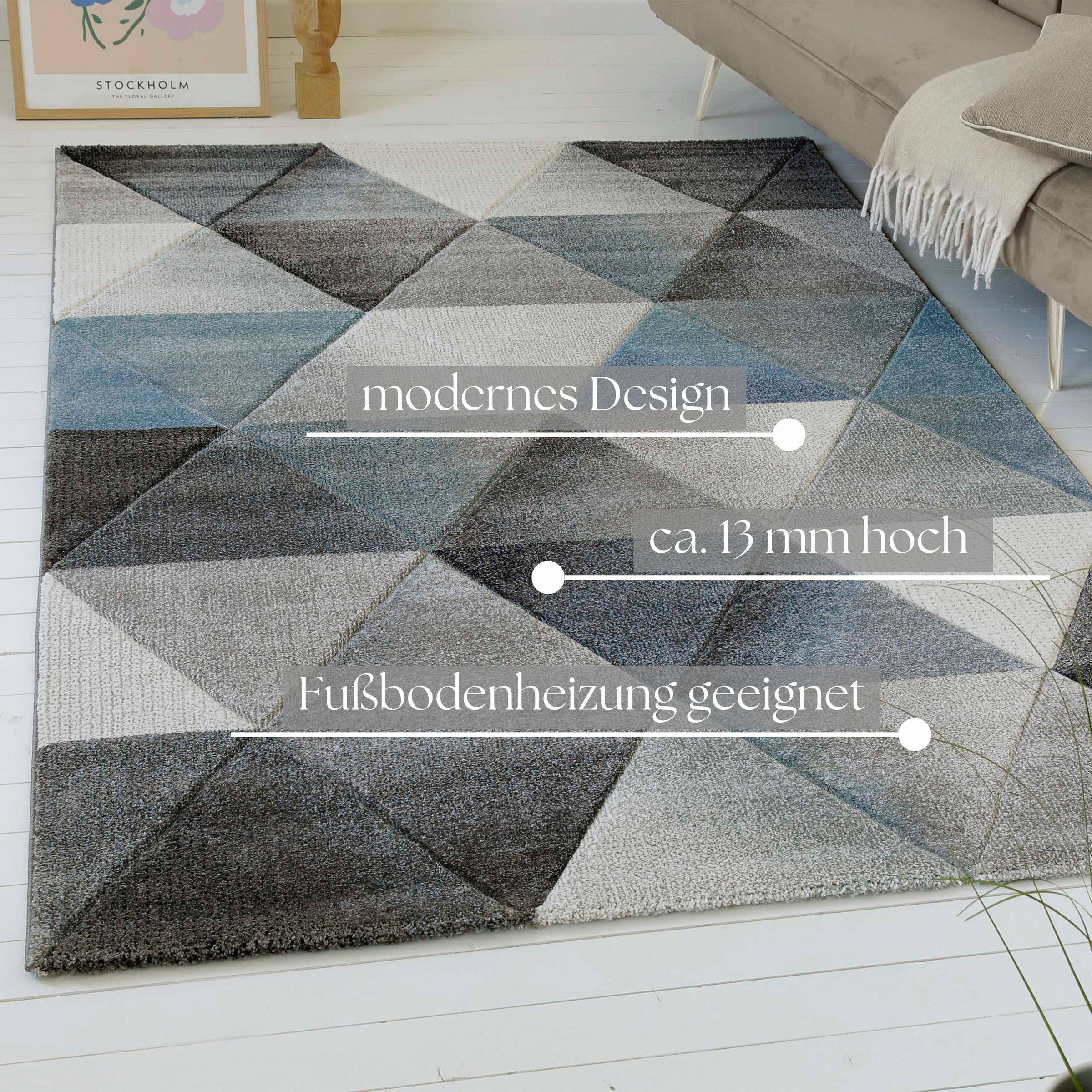 my home Teppich »Zorion«, rechteckig, 13 mm Höhe, moderner Kurzflor, geometrisches Muster, Wohnzimmer, Schlafzimmer