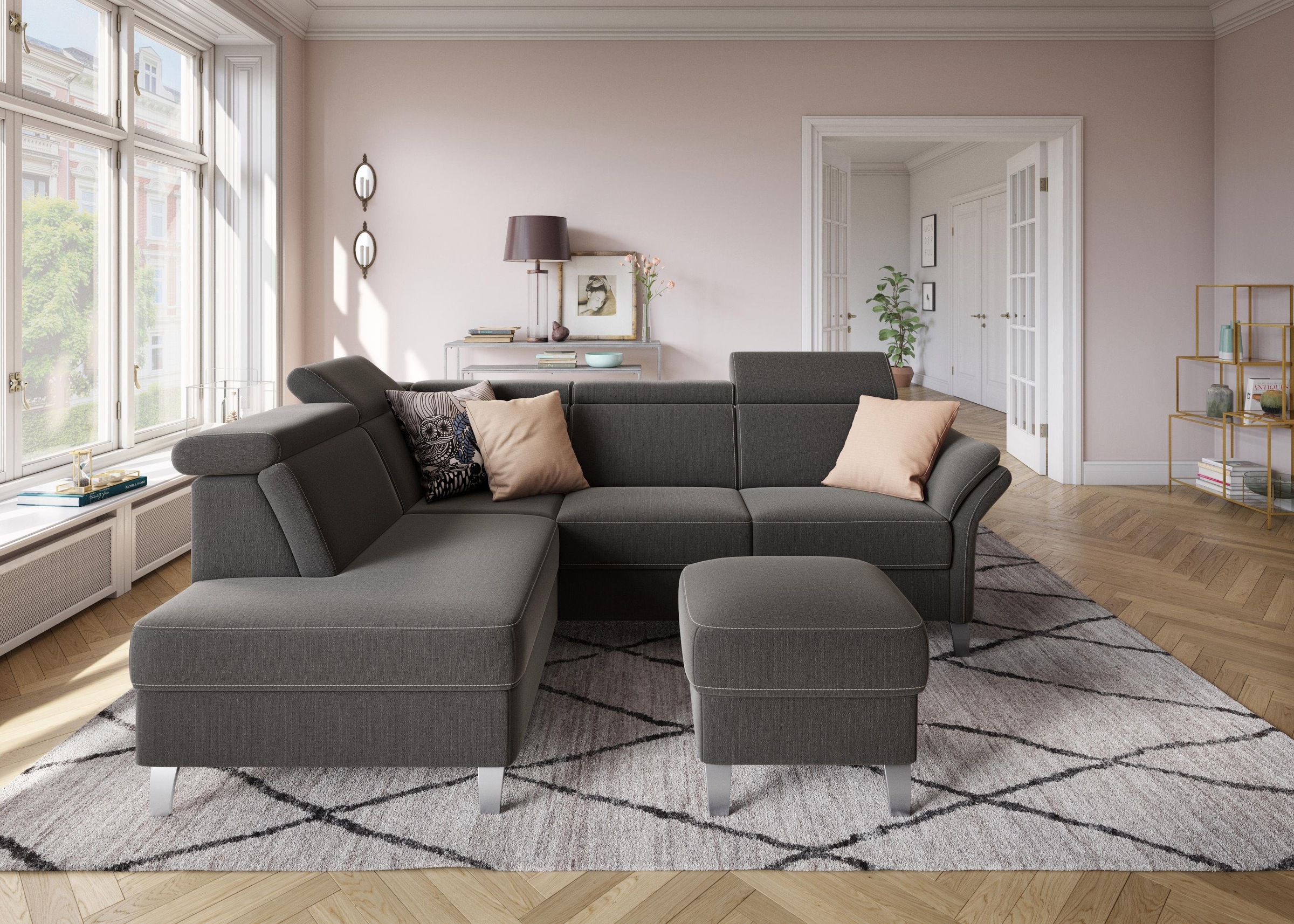 Ecksofa SIT & MORE "Vincenzo L-Form", grau (dunkelgrau), B:245cm H:84cm T:193cm, Sofas, Ecksofa, inklusive Kopfteilverstellung, wahlweise mit Bettfunktion, Bettkasten 7