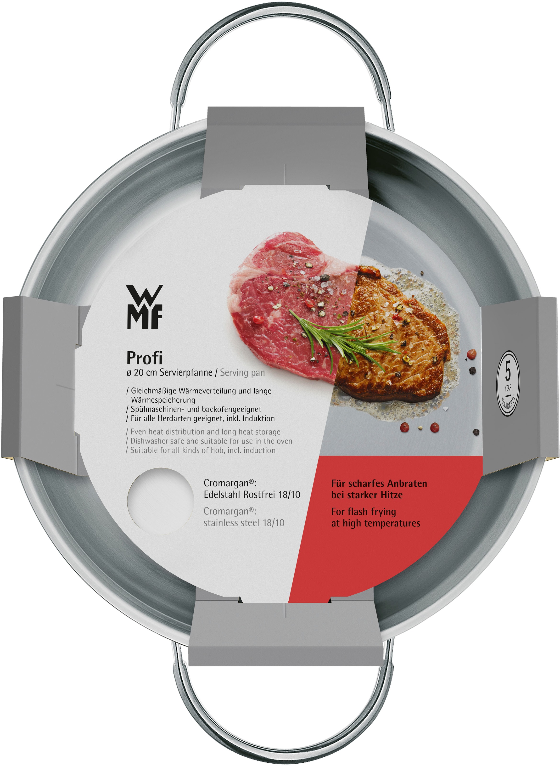 WMF Servierpfanne »Profi«, Cromargan® Edelstahl Rostfrei 18/10, (1 tlg.), 20 cm, TransTherm-Allherdboden