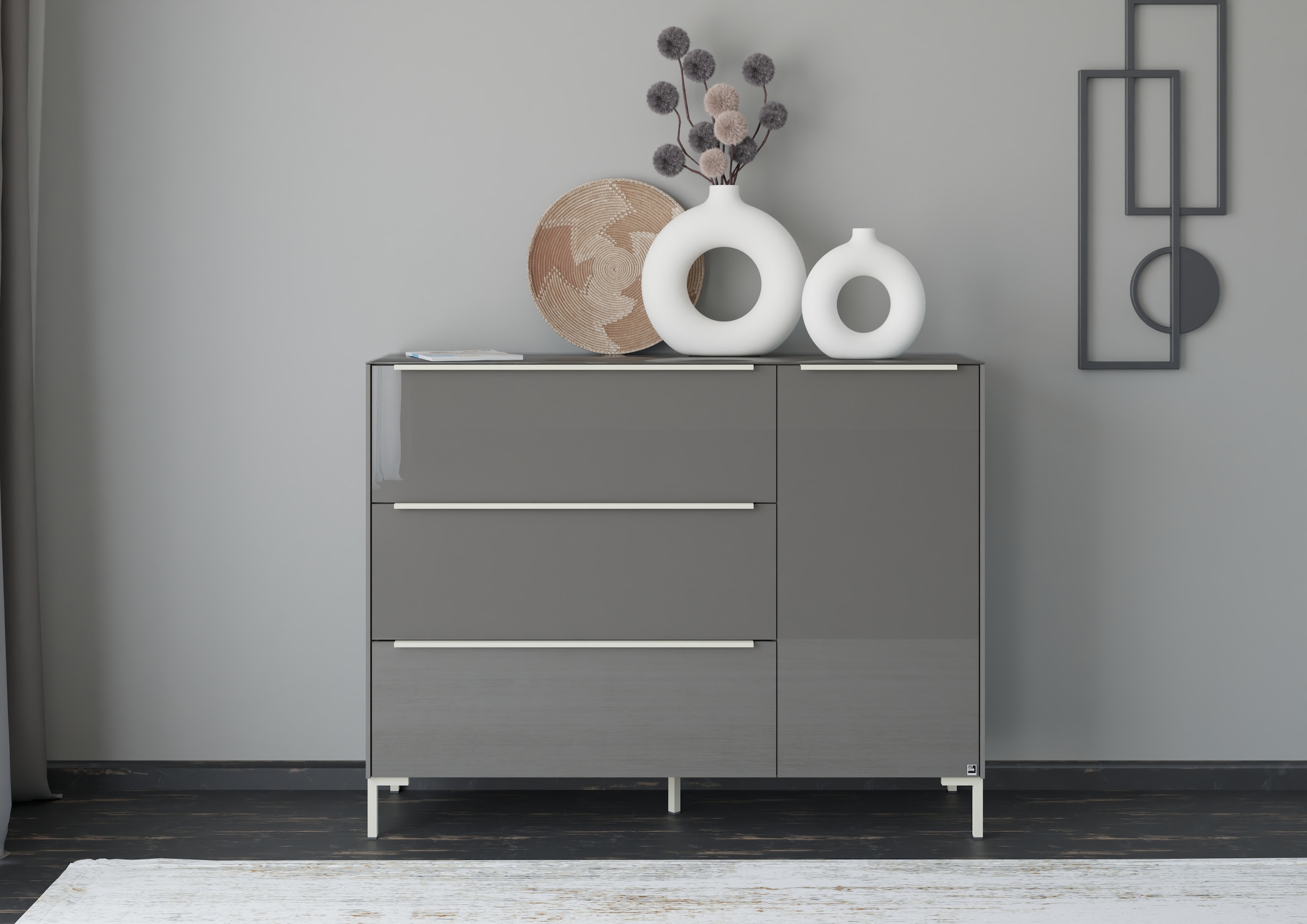Sideboard, B:137cm H:108cm T:42cmanthrazit matt lack, glas anthrazit glanz, SET ONE BY MUSTERRING, Glas, Holzwerkstoff, Wohnzimmer, Sideboards,
