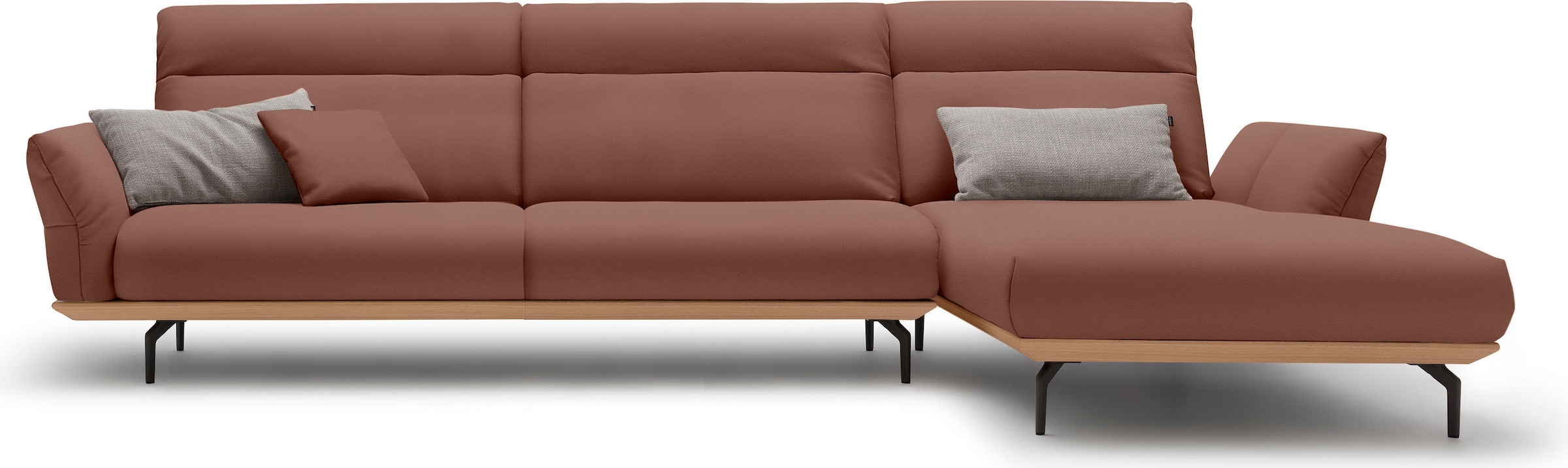 Creation BY ROLF BENZ Ecksofa "CR.460, Design-Sofa der Extraklasse, verstellbare Rückenlehne, L-Form" Sockel in Eiche, Winkelfüße in Umbragrau, Breite 338 cm