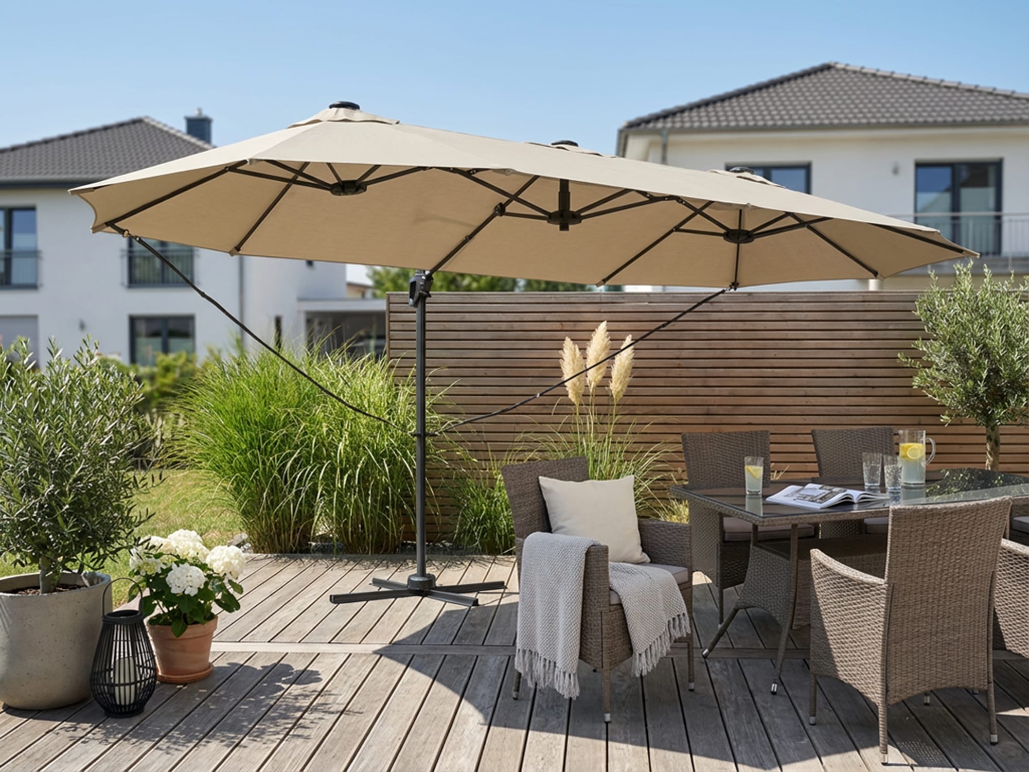 KONIFERA Ampelschirm »»Elba« Twin in anthrazit oder creme erhältlich« BxLxH: 455x263x237 cm, um 360° drehbar