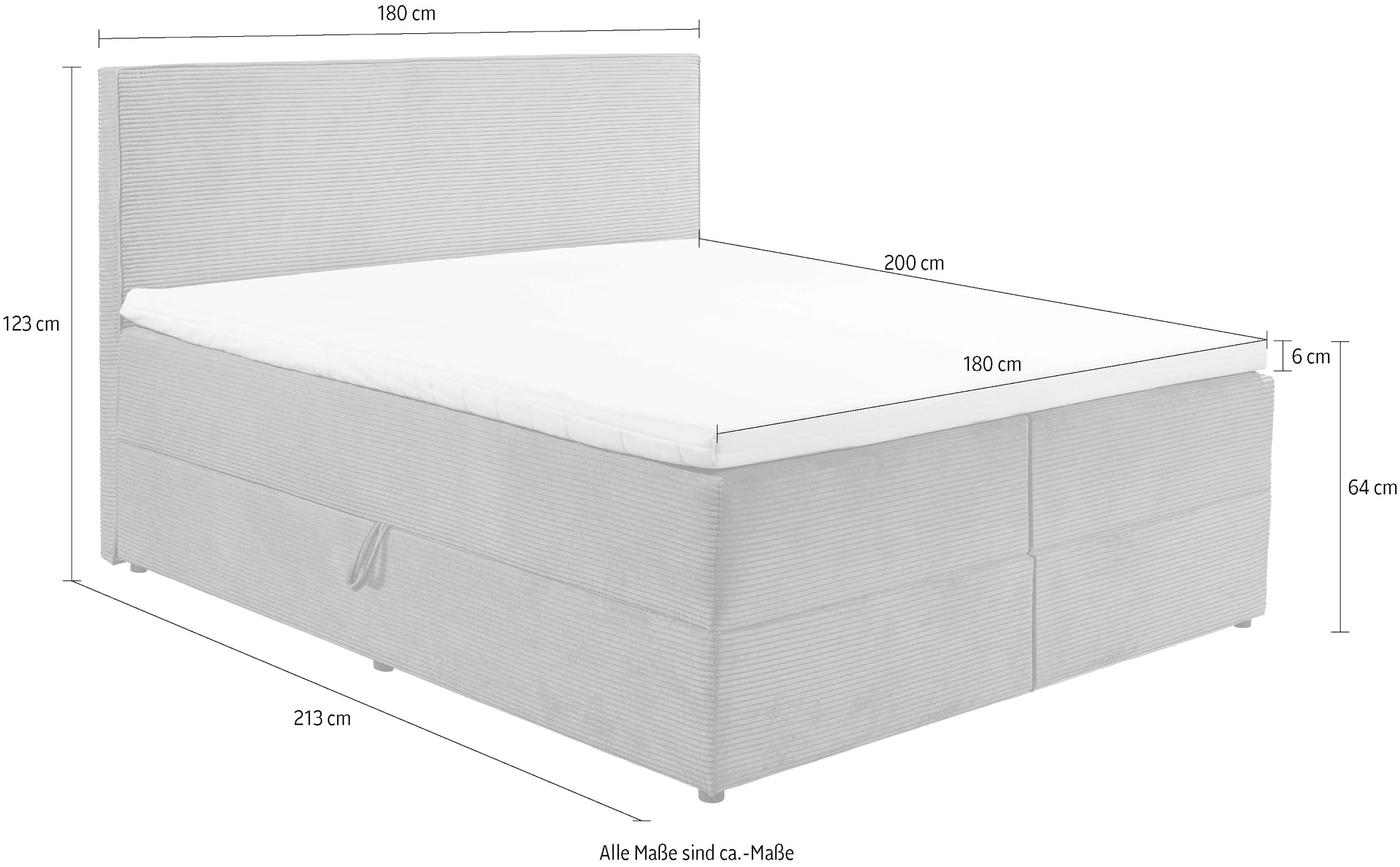 ED EXCITING DESIGN Boxbett »Larnaca«, Bezug aus Cord, inkl. Topper und Bettkasten