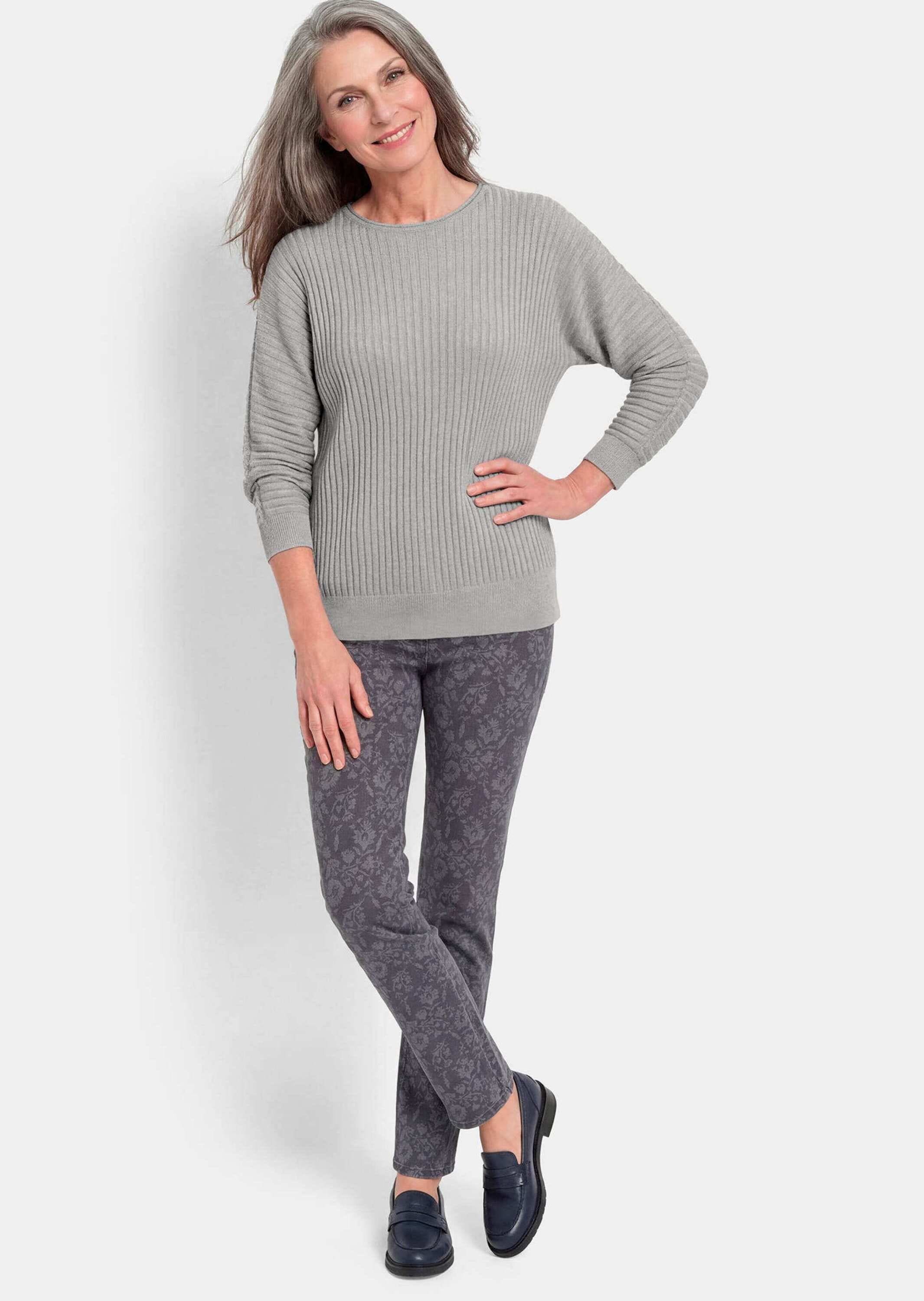 GOLDNER Rundhalspullover »Rippenpullover mit U-Boot-Ausschnitt« silber farbiger Lurexfaden mit verstricktr