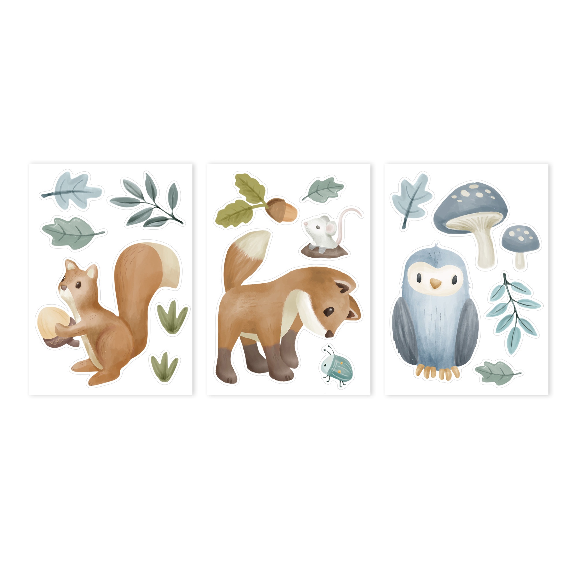 LITTLE DUTCH Wandtattoo »Wandsticker Set Forest Friends A4 (3x St.)«, (Set, 3 St.), 3x A4-Format