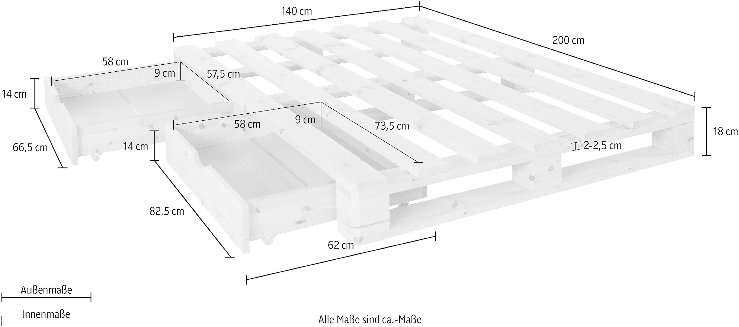 Home affaire Palettenbett »"ALASCO " BESTSELLER! Mit Schublade«, zertifiziertes Massivholz, erweiterbar zum Doppel- oder Familienbett