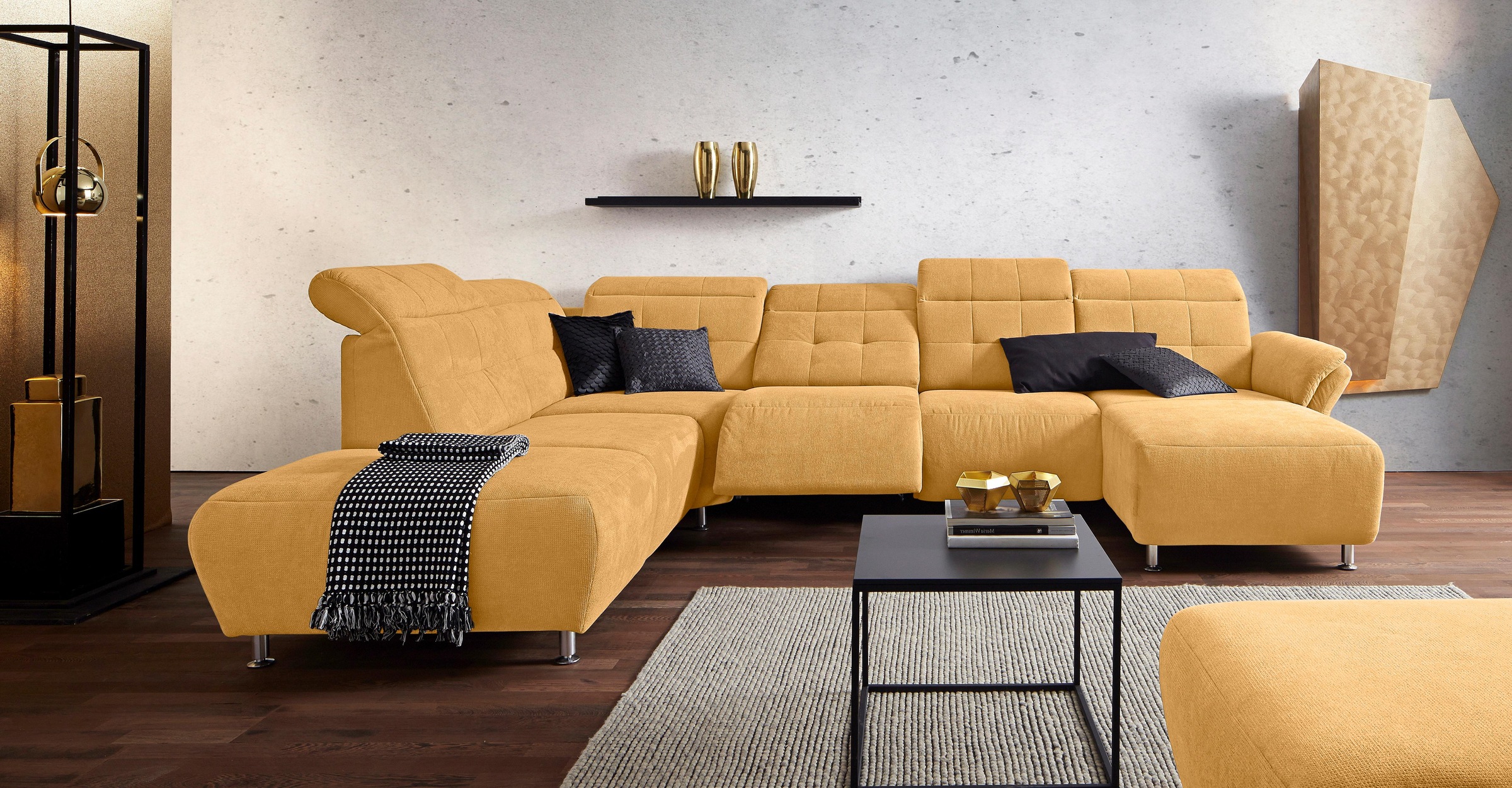 Places of Style Wohnlandschaft »Manhattan U-Form«, 2 Sitze mit elektrischer Relaxfunktion, verstellbare Armlehnen