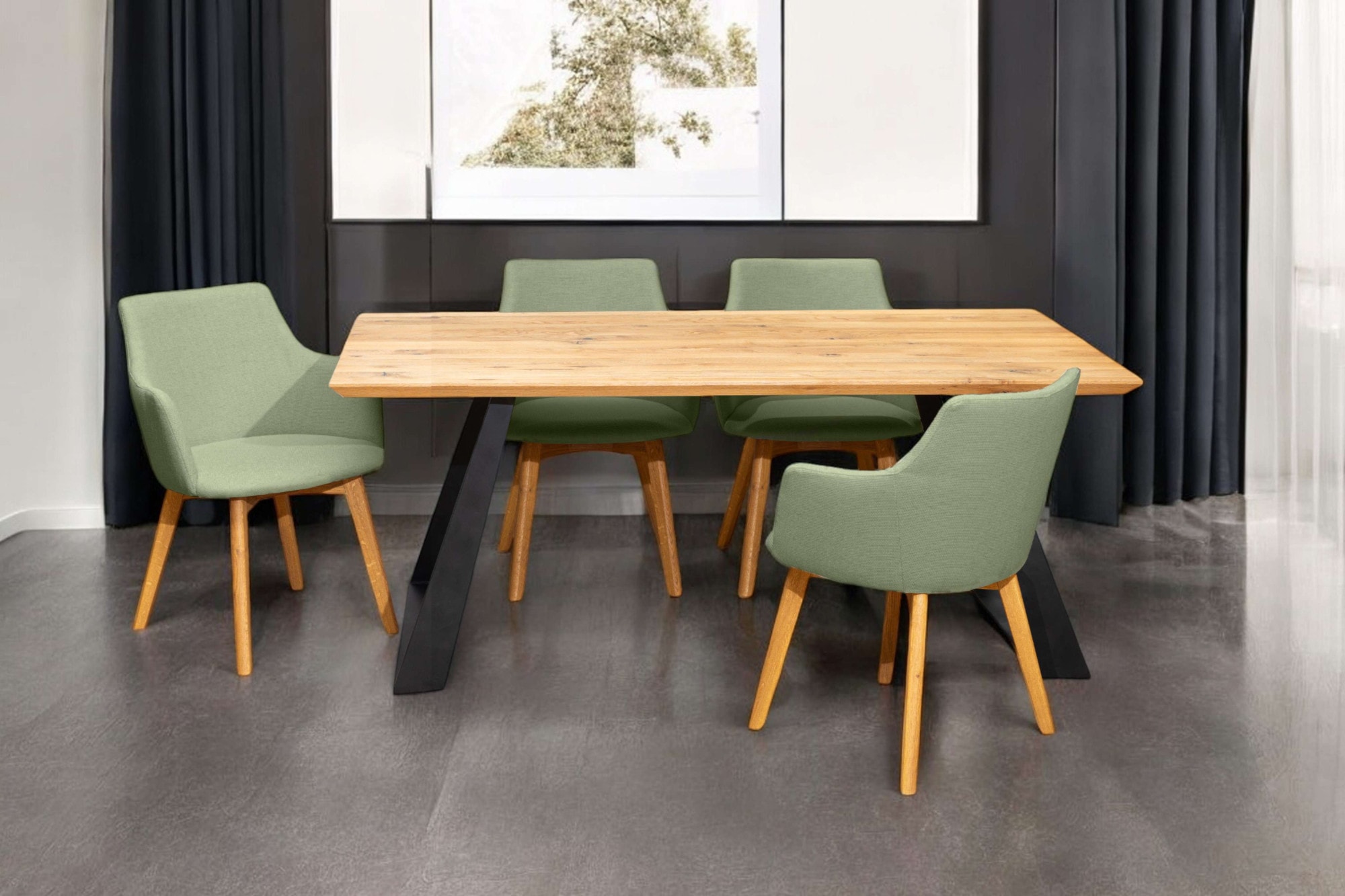 Home affaire Essgruppe »Ena Sitzgruppe für Küche/Esszimmer, Esstisch mit 4 Polsterstühlen 5tlg«, (Set, 5 tlg., 5-tlg), Stuhlbeine in Eiche Natur oder Buche Schwarz, Tisch 180 cm, U-Gestell