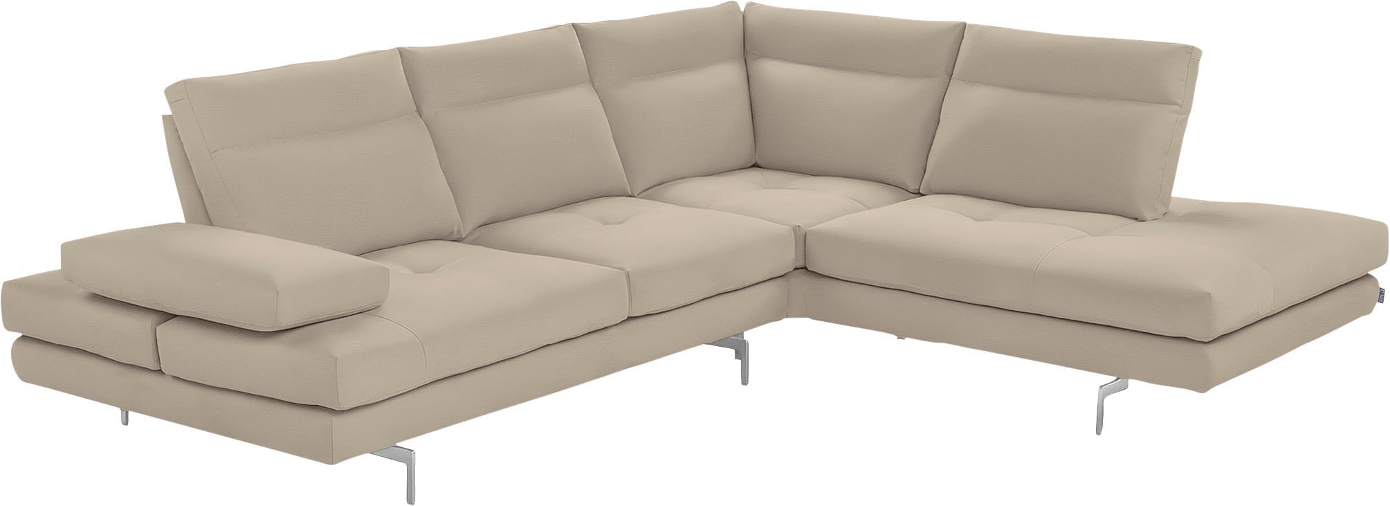 CALIA ITALIA Ecksofa "Toby Wing, B/T: 288/232 cm, Multifunktionssofa, Designsofa, L-Form" Sitztiefenverstellung und Armteilfunktion, Füße chrom glänzend