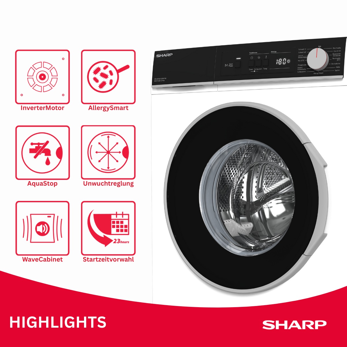 Sharp Waschmaschine »ES-NFA814BW1NA-DE« 8 kg 1400 U/min
