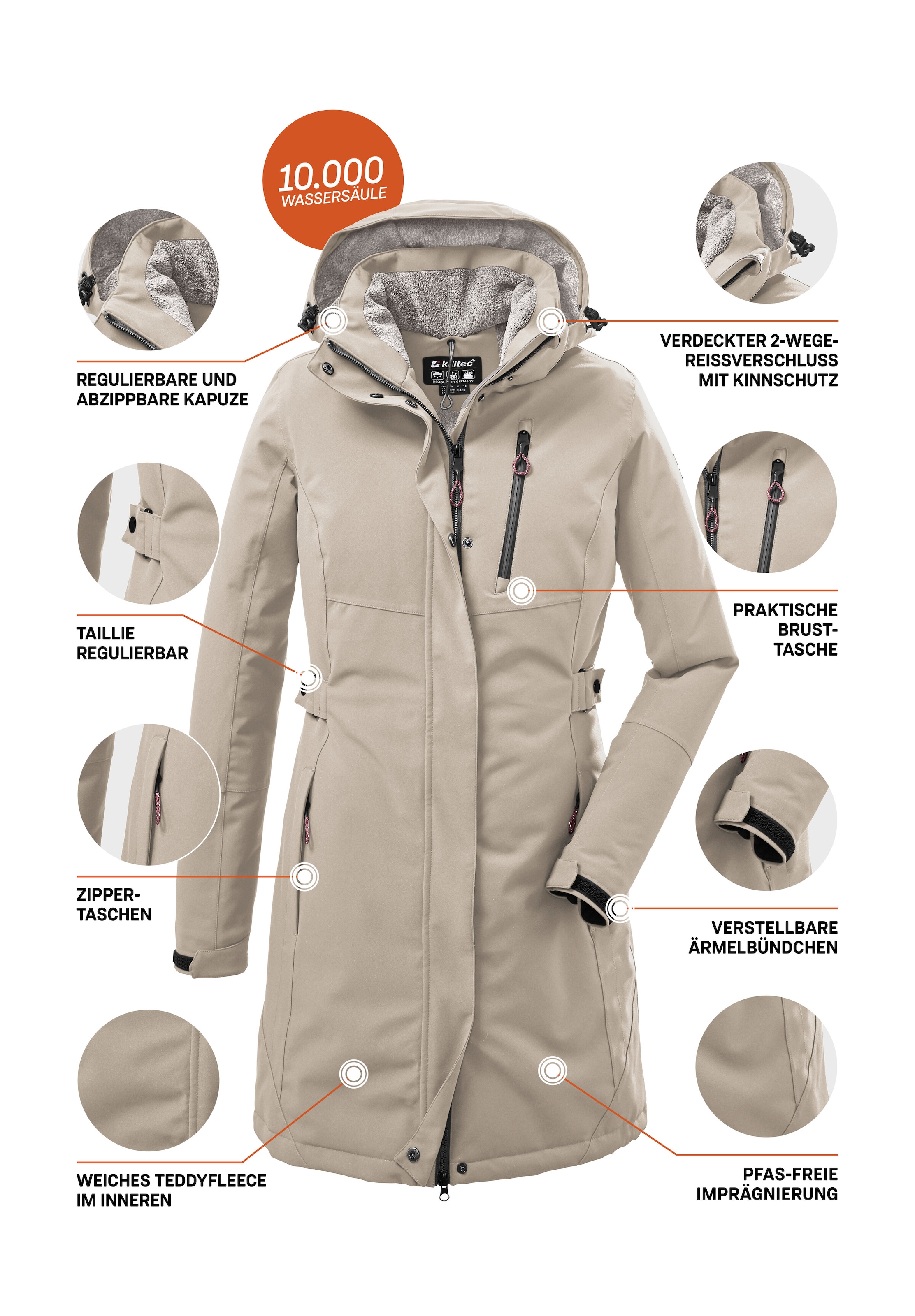 Killtec Parka »KOW 165 WMN PRK«, Wasser- und winddichter Parka mit Teddyfleece und abnehmbarer Kapuze